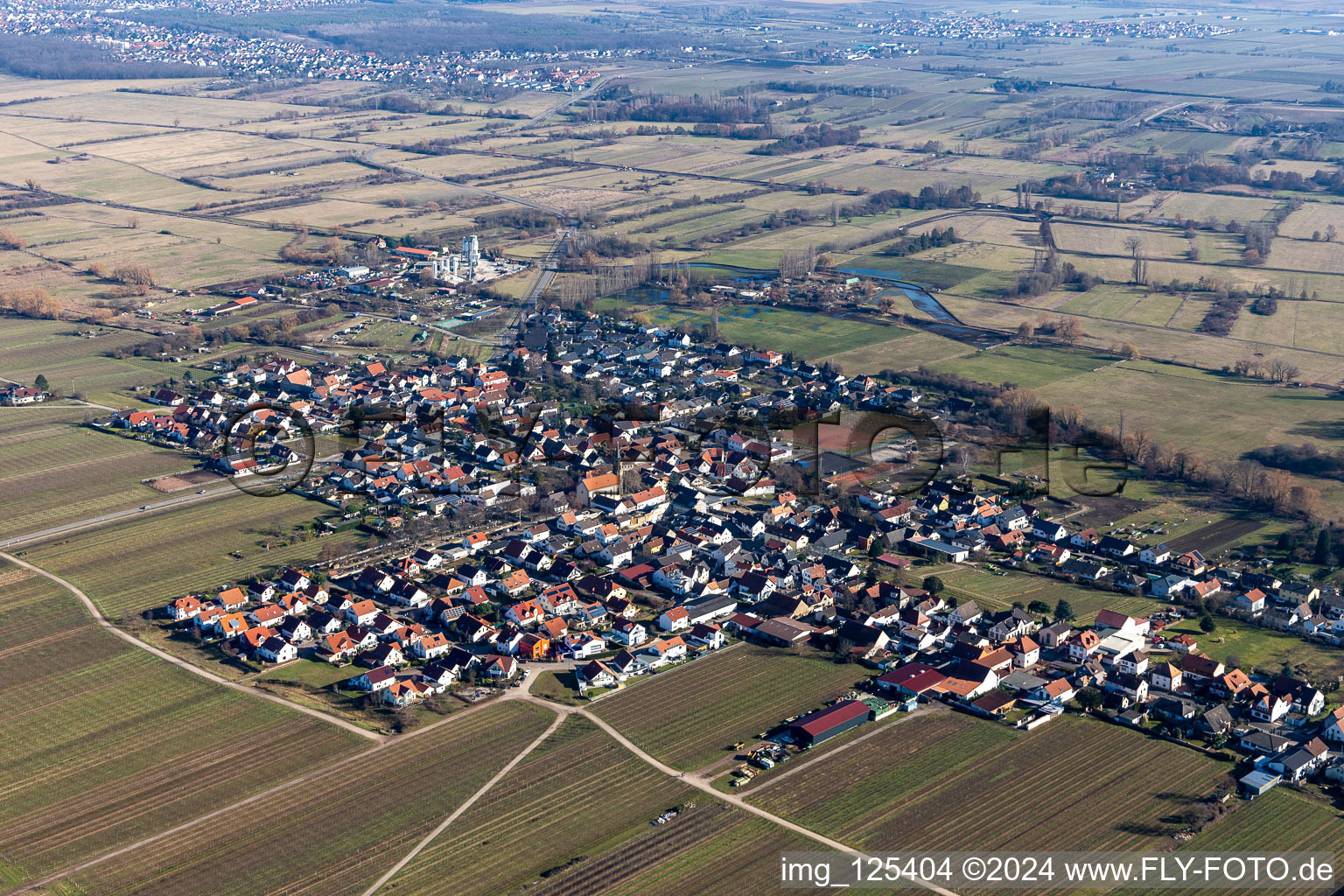 Vue aérienne de Champs agricoles et surfaces utilisables à Erpolzheim dans le département Rhénanie-Palatinat, Allemagne