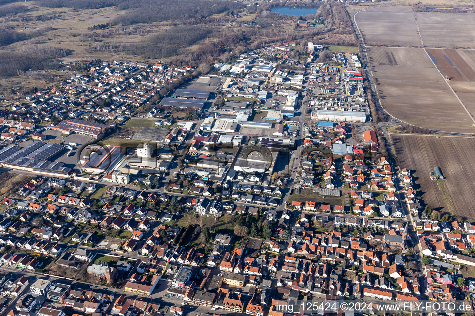 Vue aérienne de Zone industrielle et commerciale Industriestrasse / Im Horst à Maxdorf dans le département Rhénanie-Palatinat, Allemagne