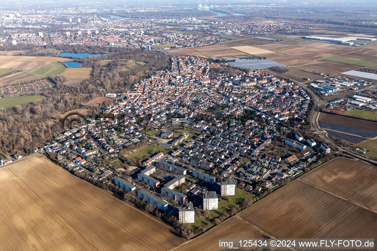 Quartier Maudach in Ludwigshafen am Rhein dans le département Rhénanie-Palatinat, Allemagne d'en haut