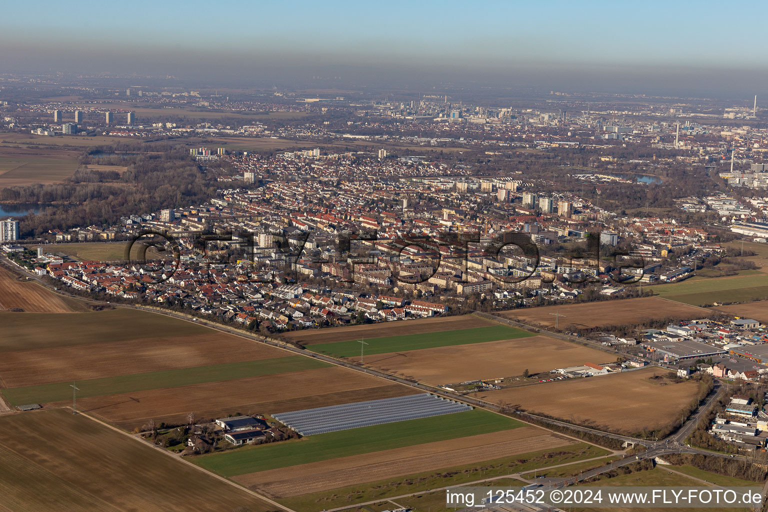 Vue aérienne de Centre-ville dans la zone urbaine "Gartenstadt à le quartier Gartenstadt in Ludwigshafen am Rhein dans le département Rhénanie-Palatinat, Allemagne