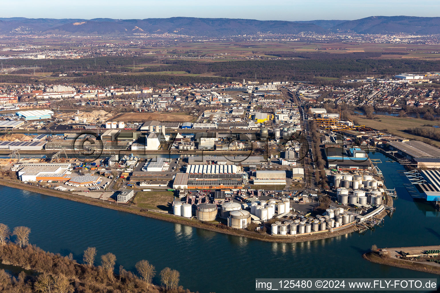 Vue aérienne de Huile minérale - Parc de stockage de grande hauteur de Cotac Europe dans la Holländerstrasse à le quartier Rheinau in Mannheim dans le département Bade-Wurtemberg, Allemagne