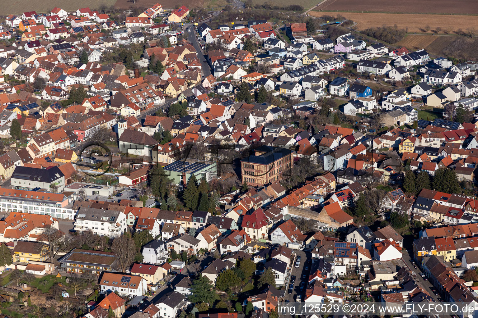 Vue aérienne de Friedrichsschule à Plankstadt dans le département Bade-Wurtemberg, Allemagne