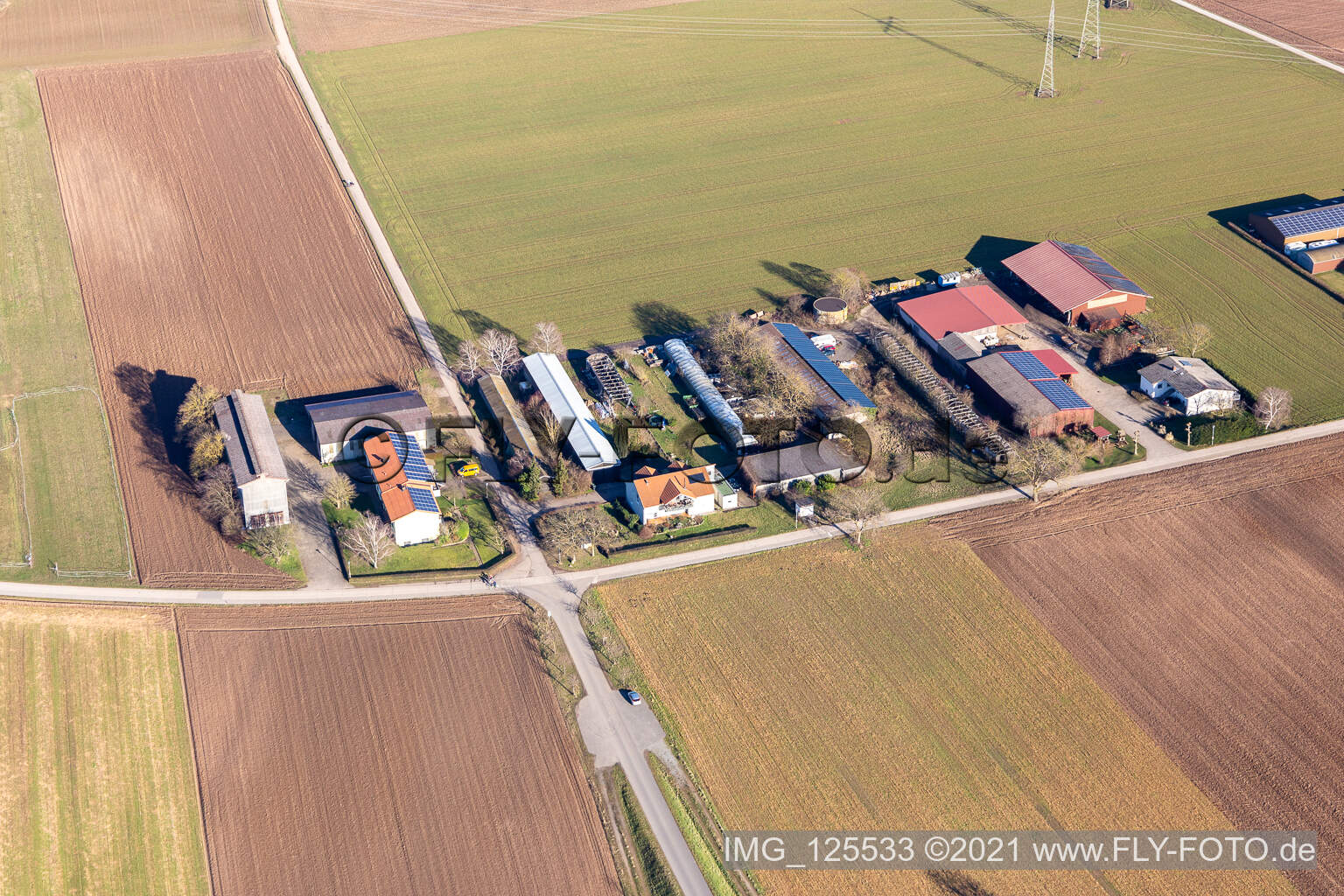 Vue aérienne de Aussiedlerhof Jürgen Emmert à Plankstadt dans le département Bade-Wurtemberg, Allemagne