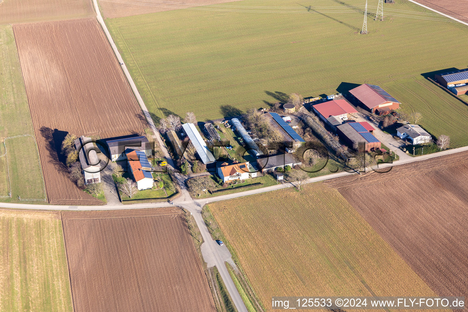 Vue aérienne de Aussiedlerhof Jürgen Emmert à Plankstadt dans le département Bade-Wurtemberg, Allemagne