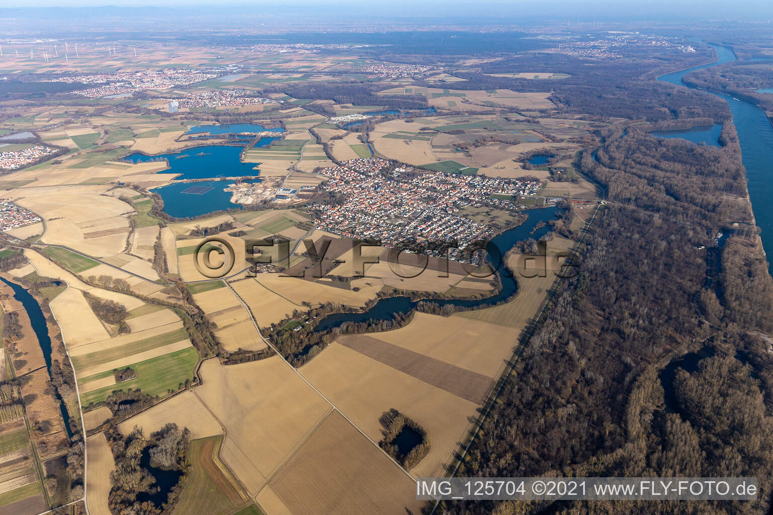 Photographie aérienne de Leimersheim dans le département Rhénanie-Palatinat, Allemagne