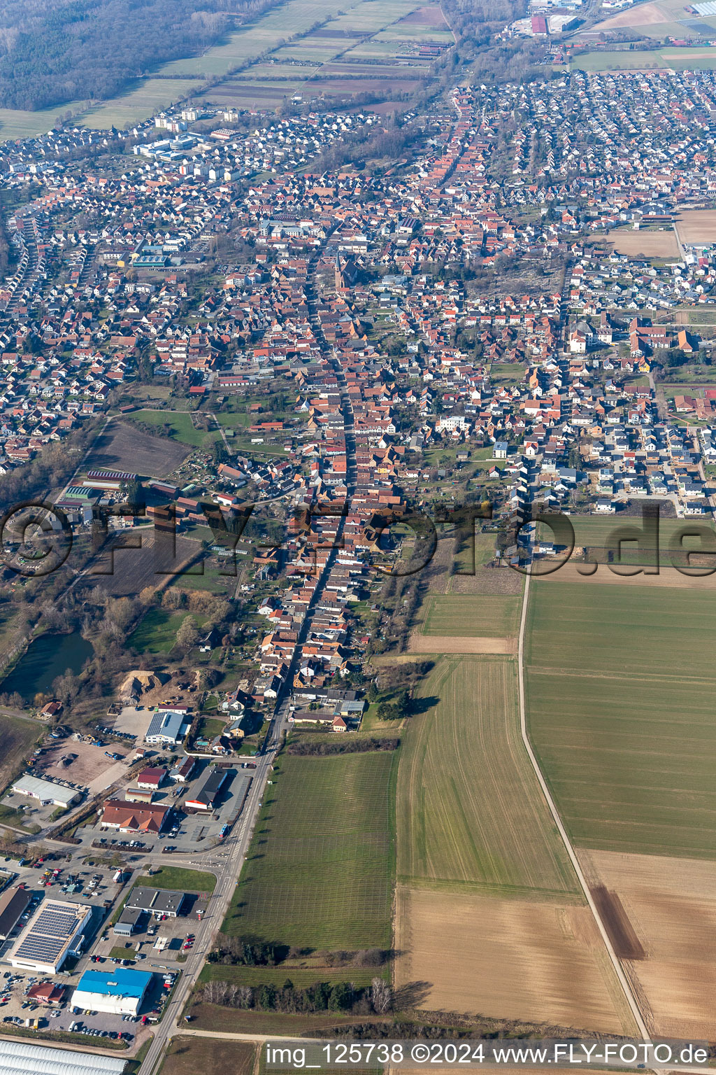 Vue aérienne de Rue principale inférieure à le quartier Herxheim in Herxheim bei Landau dans le département Rhénanie-Palatinat, Allemagne