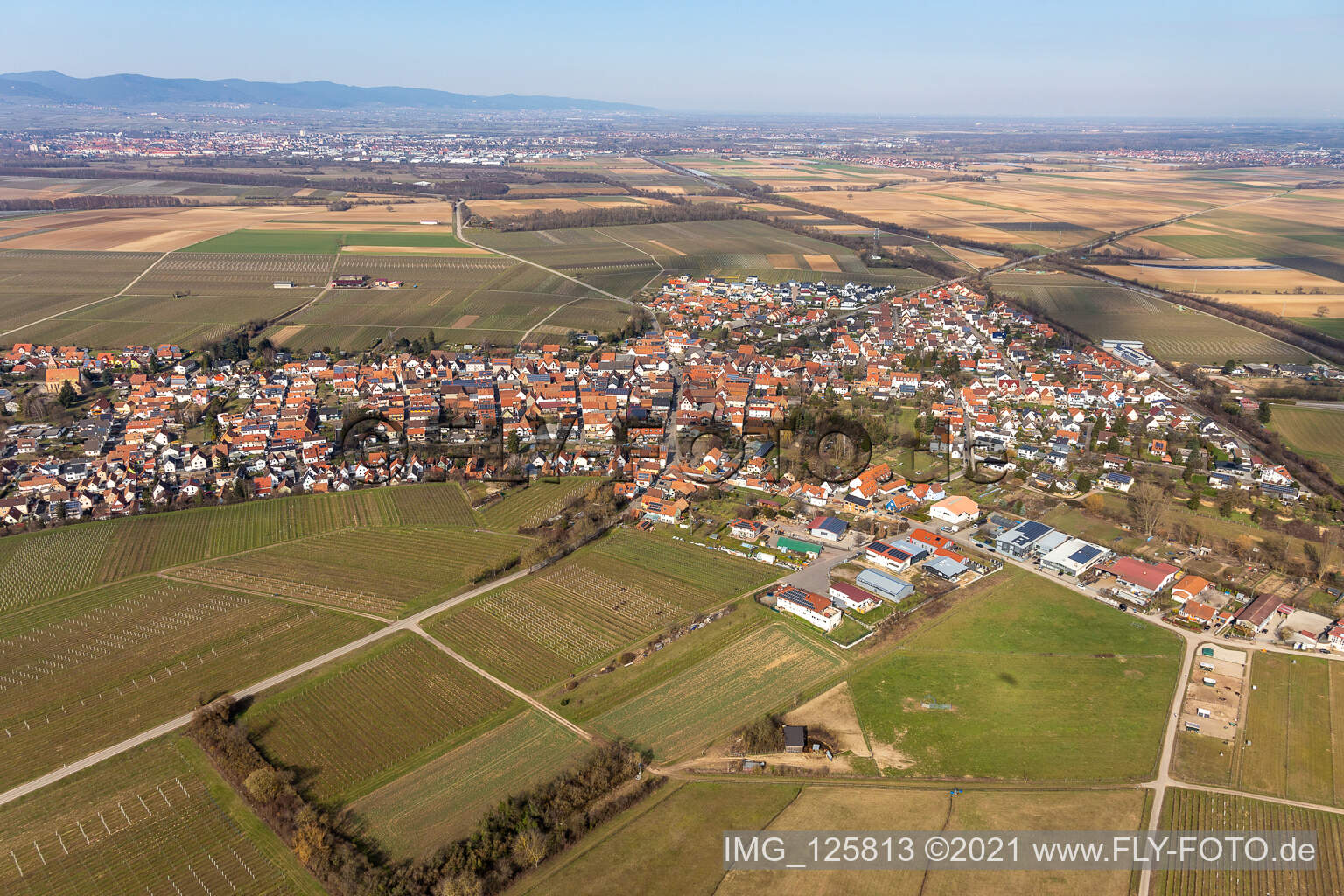 Vue oblique de Insheim dans le département Rhénanie-Palatinat, Allemagne