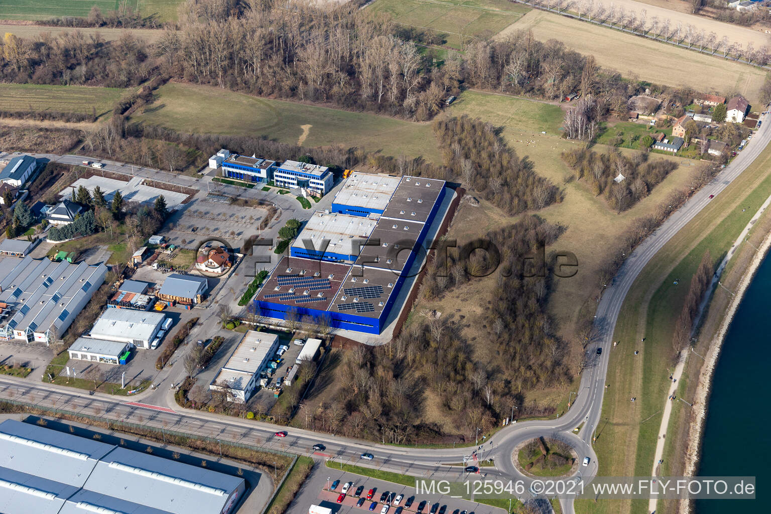 Vue aérienne de Locaux de l'usine de Fohmann & Sachon GmbH & Co. KG An d. Pâturage agricole à Speyer dans le département Rhénanie-Palatinat, Allemagne