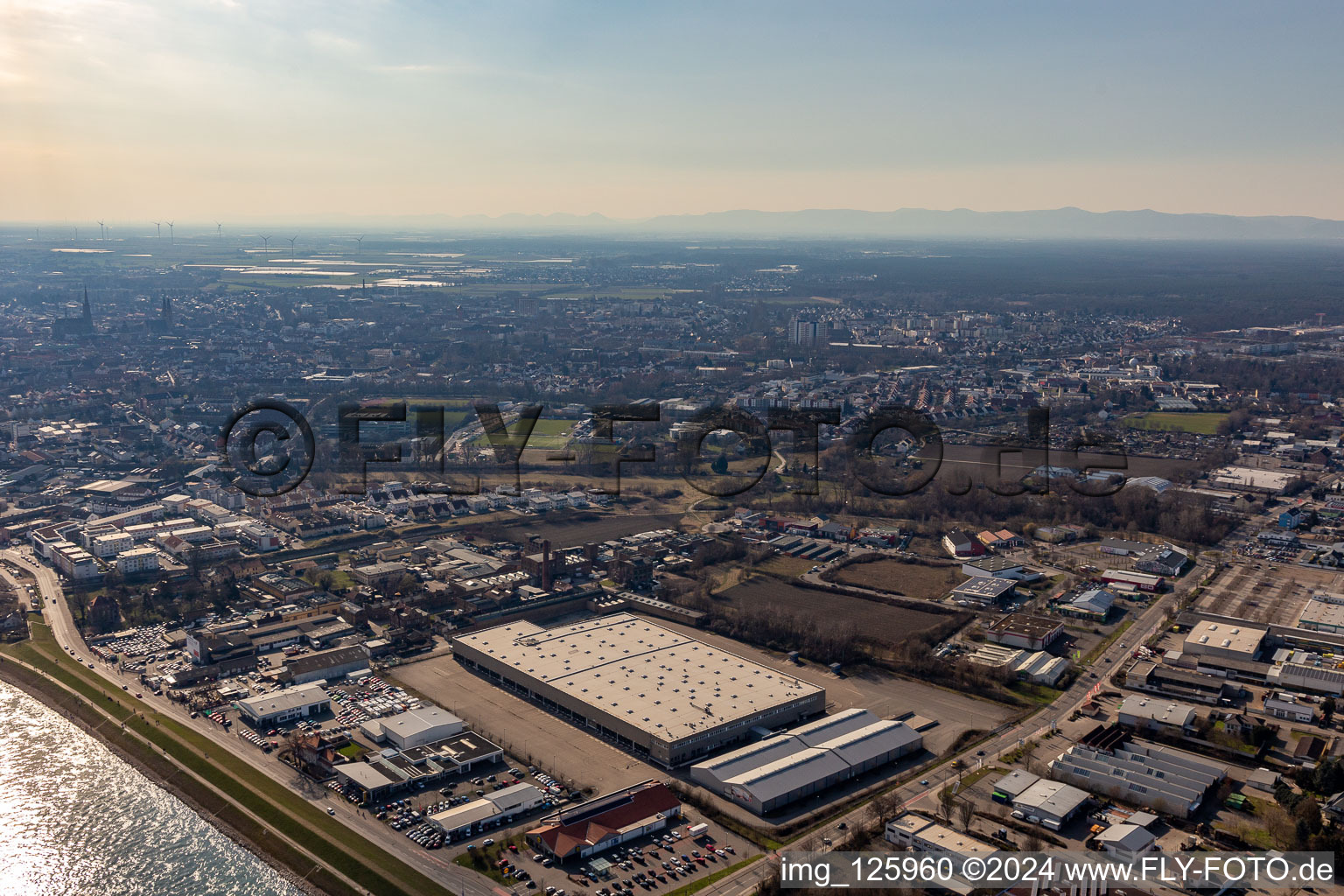 Vue aérienne de Zone industrielle Auestrasse, entrepôt Lidl Commerce à Speyer dans le département Rhénanie-Palatinat, Allemagne