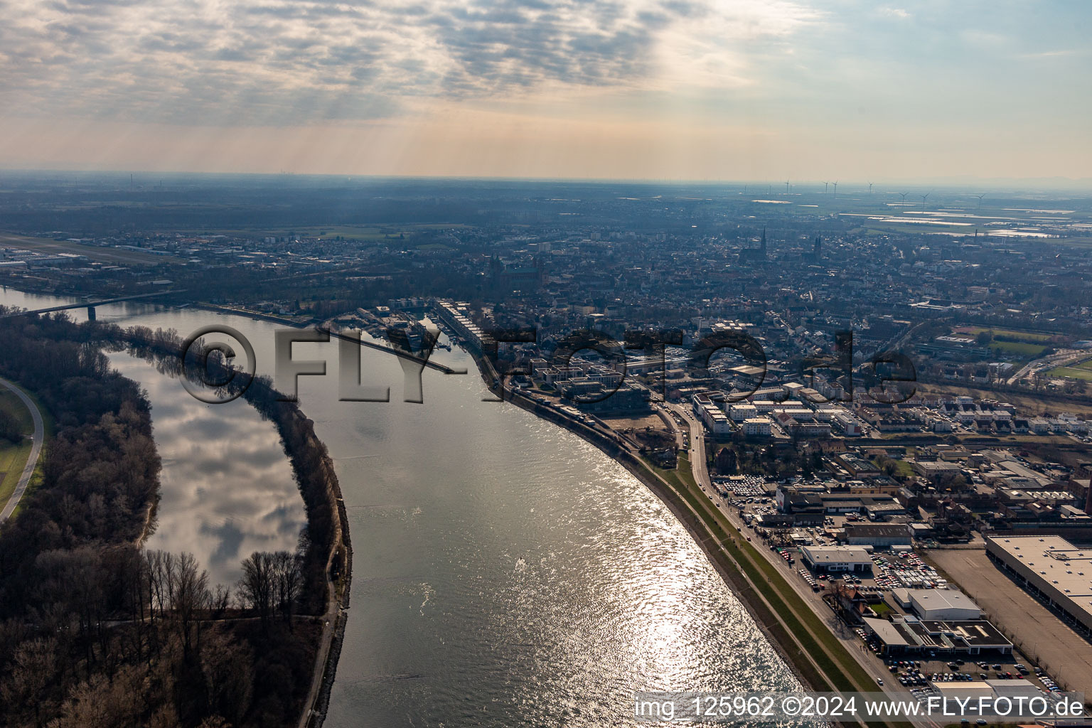 Vue aérienne de Rhin à Speyer à Speyer dans le département Rhénanie-Palatinat, Allemagne