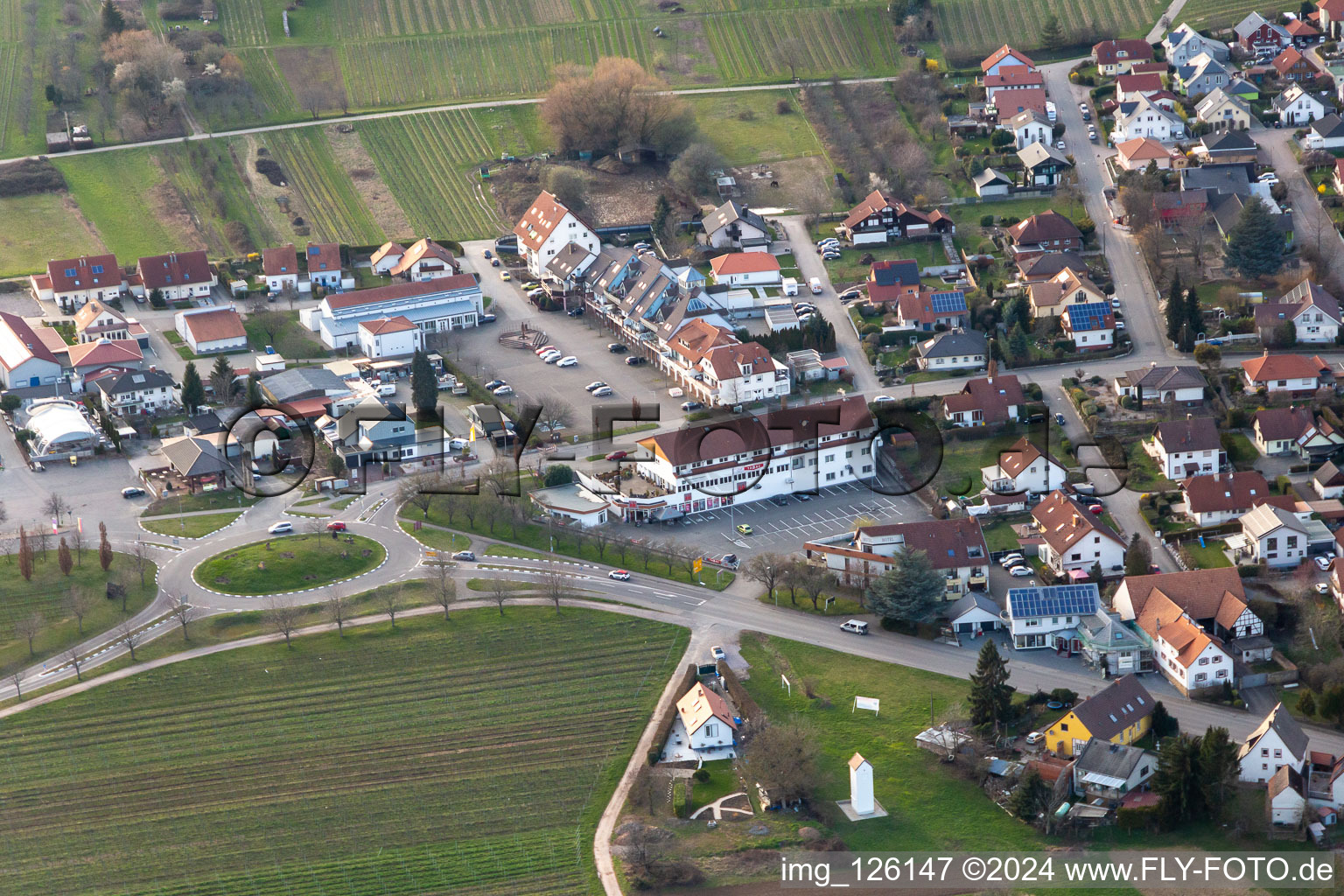 Vue aérienne de KiK à le quartier Rechtenbach in Schweigen-Rechtenbach dans le département Rhénanie-Palatinat, Allemagne