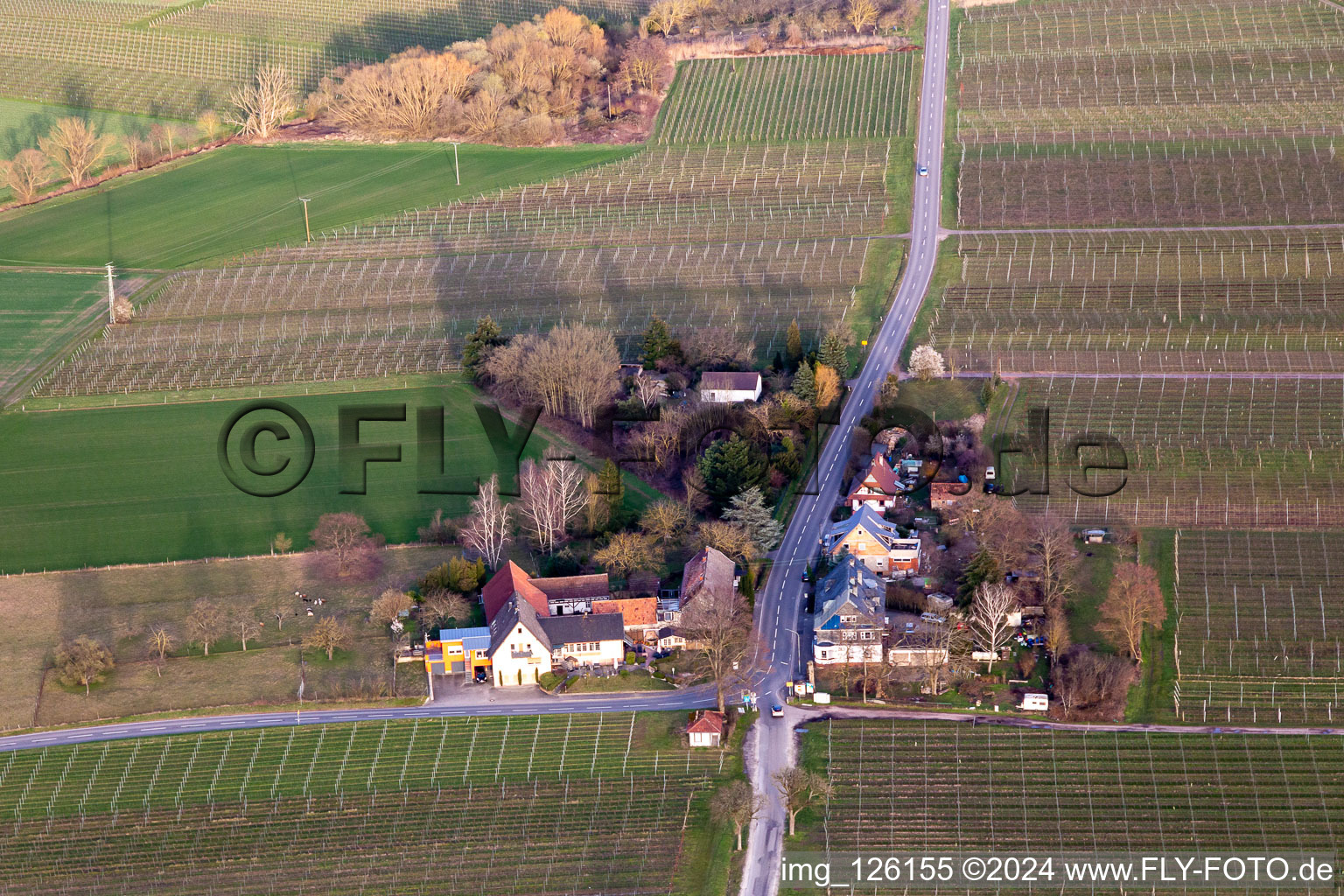 Vue aérienne de Windhof, frontière verte avec la France à Schweighofen dans le département Rhénanie-Palatinat, Allemagne