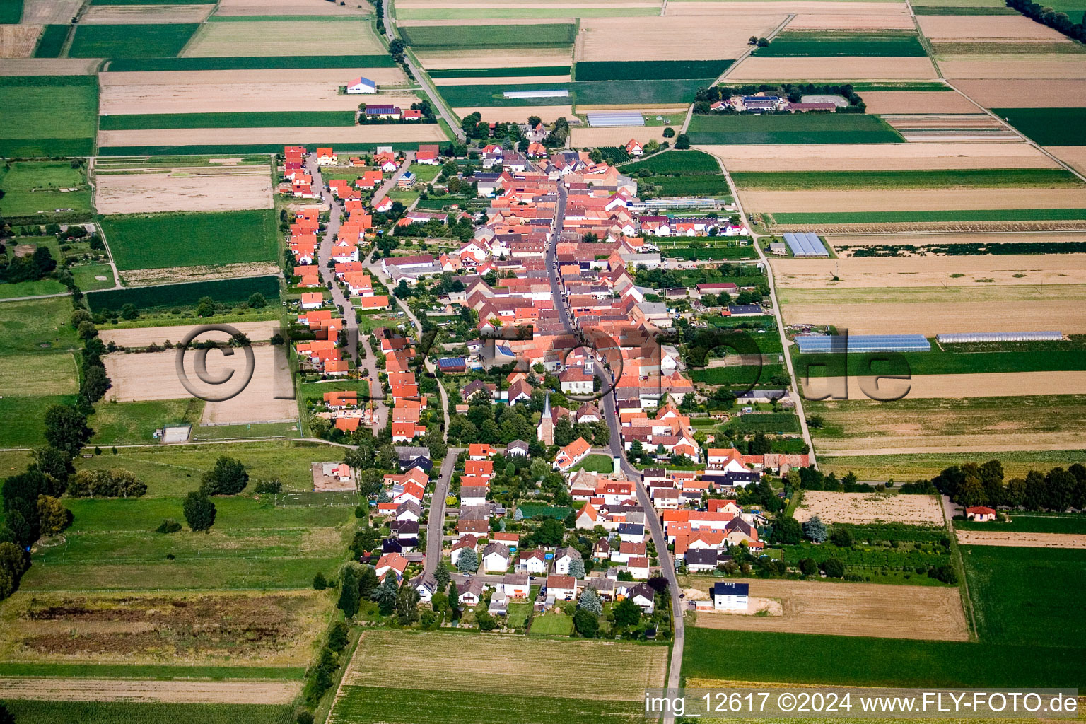 Vue des rues et des maisons des quartiers résidentiels à Altdorf dans le département Rhénanie-Palatinat, Allemagne hors des airs