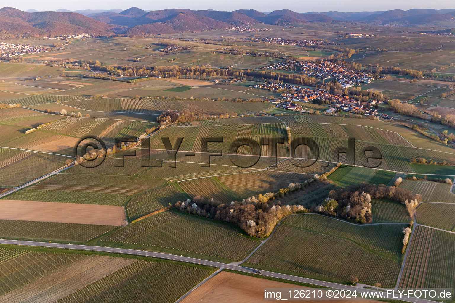 Quartier Klingen in Heuchelheim-Klingen dans le département Rhénanie-Palatinat, Allemagne du point de vue du drone