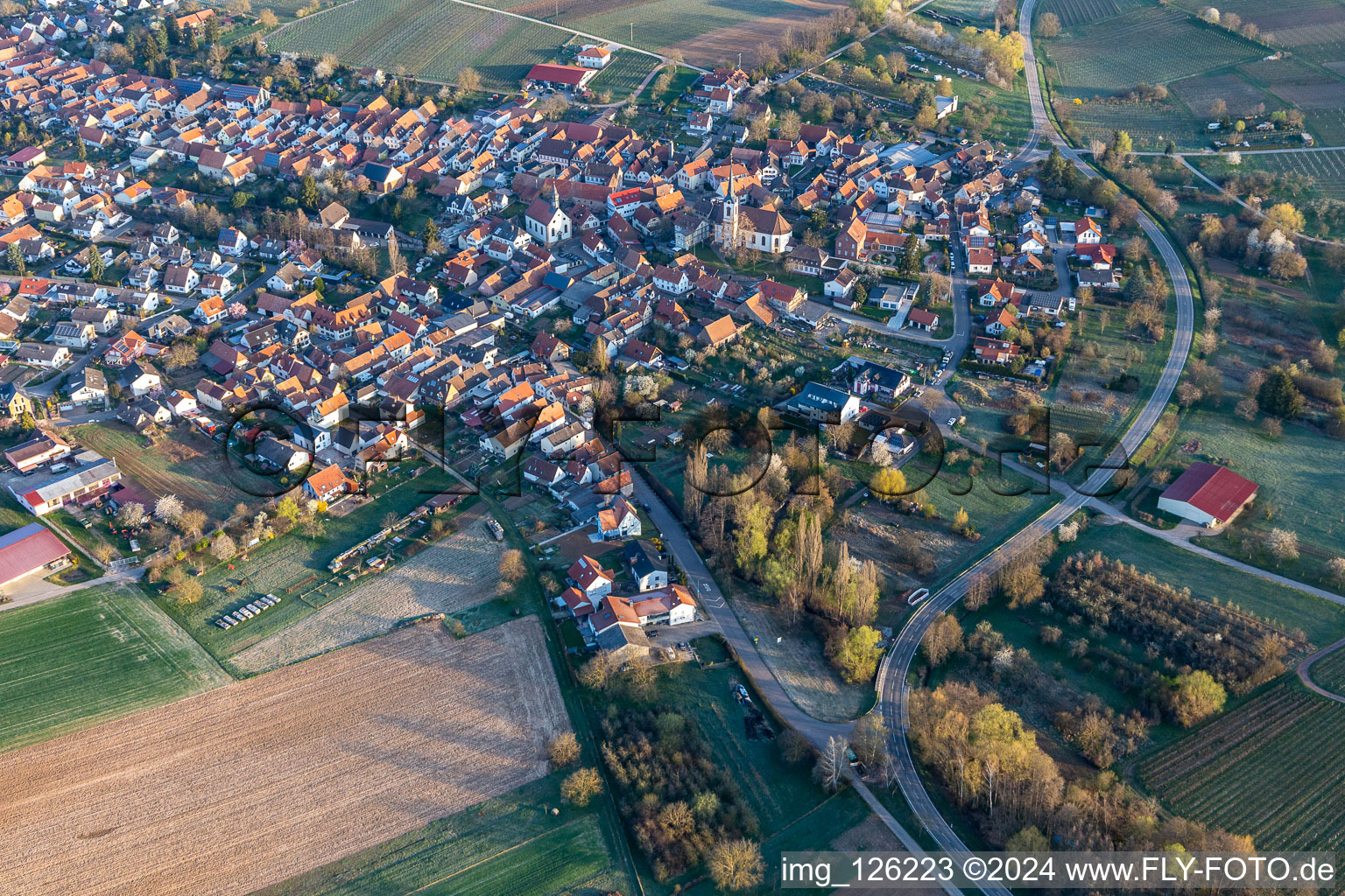 Vue aérienne de Églises à Göcklingen dans le département Rhénanie-Palatinat, Allemagne