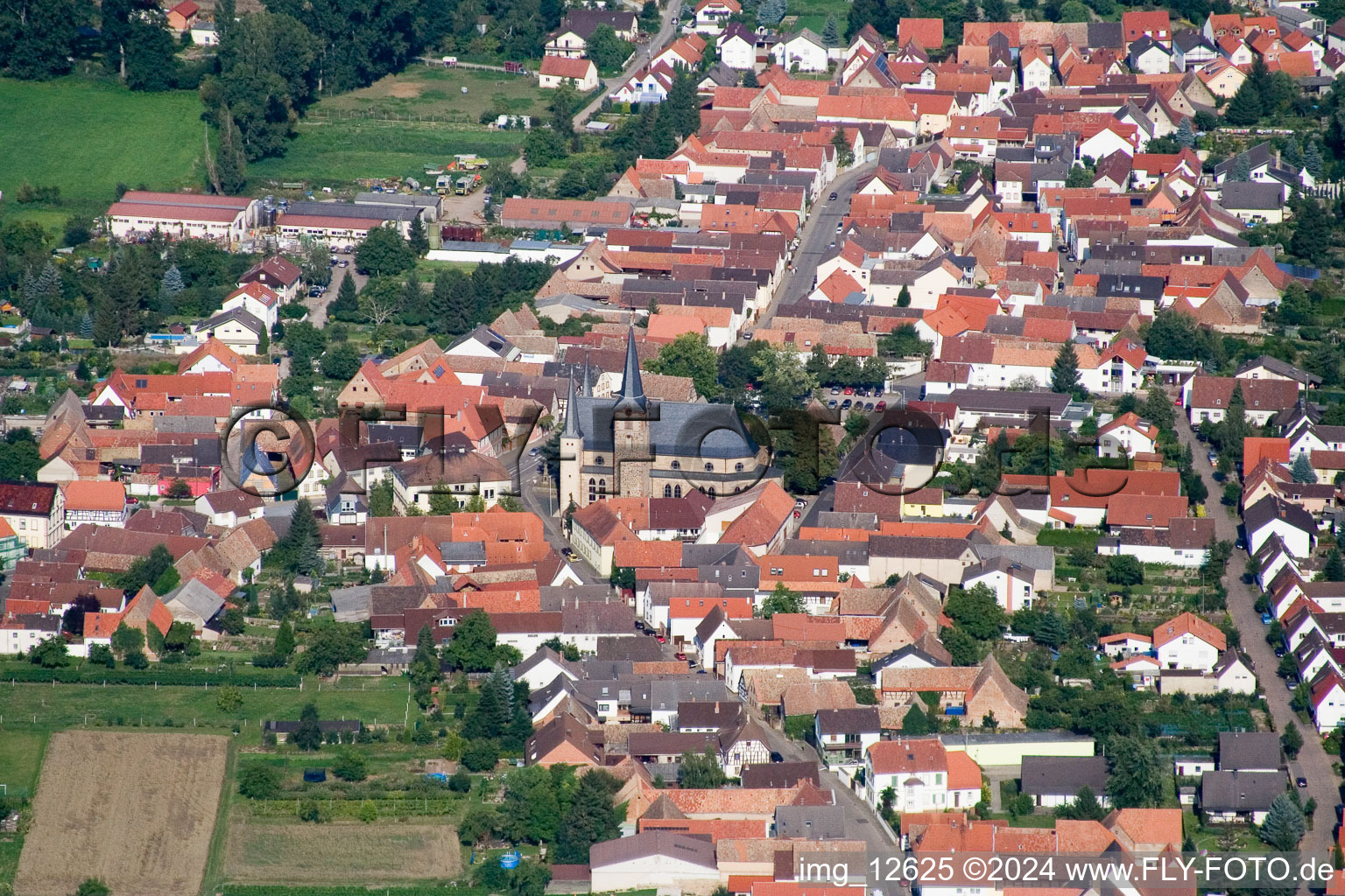 Vue aérienne de Vue sur le village à le quartier Geinsheim in Neustadt an der Weinstraße dans le département Rhénanie-Palatinat, Allemagne