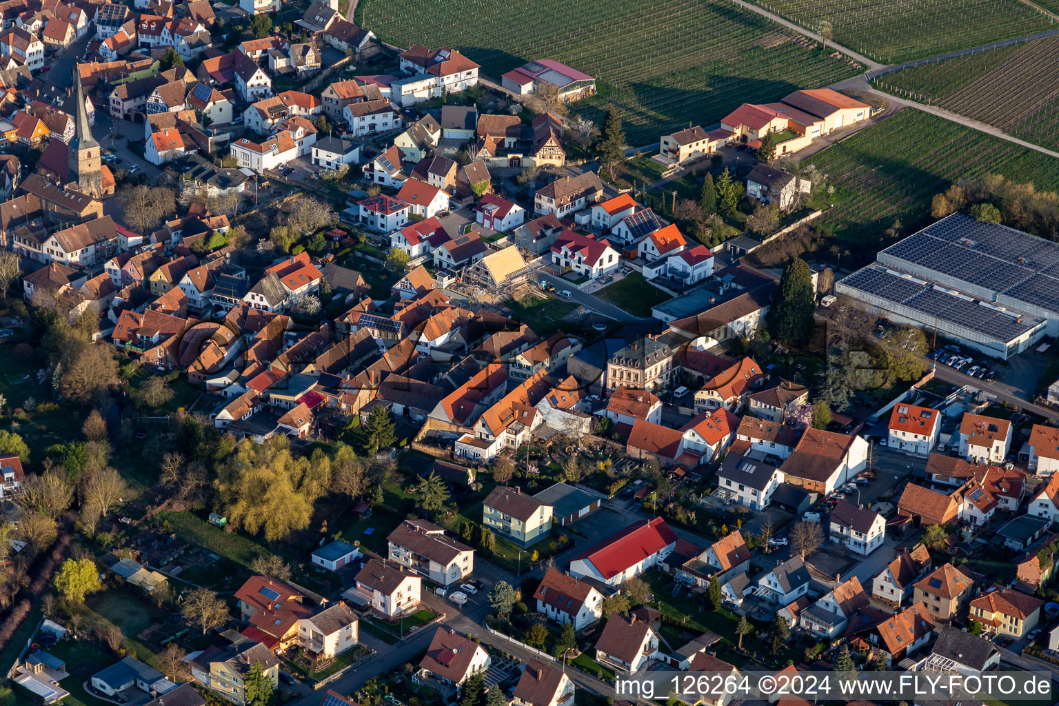 Vue aérienne de Bismarckstrasse, Villa Königsgarten à Siebeldingen dans le département Rhénanie-Palatinat, Allemagne