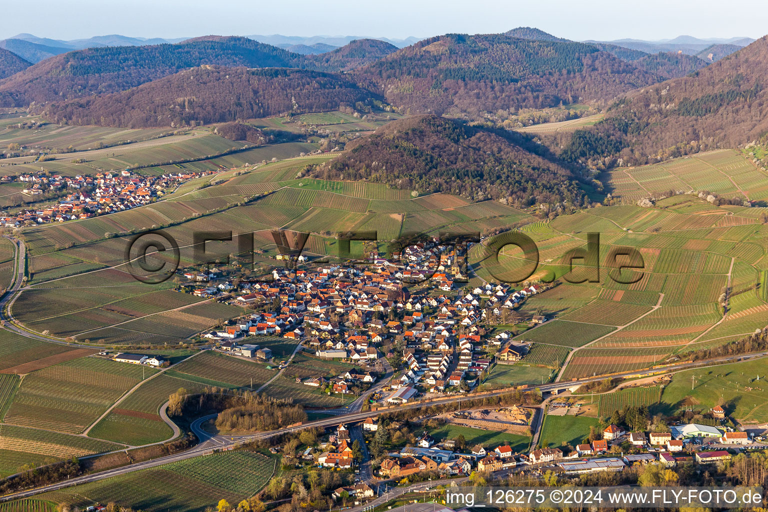 Photographie aérienne de Birkweiler dans le département Rhénanie-Palatinat, Allemagne