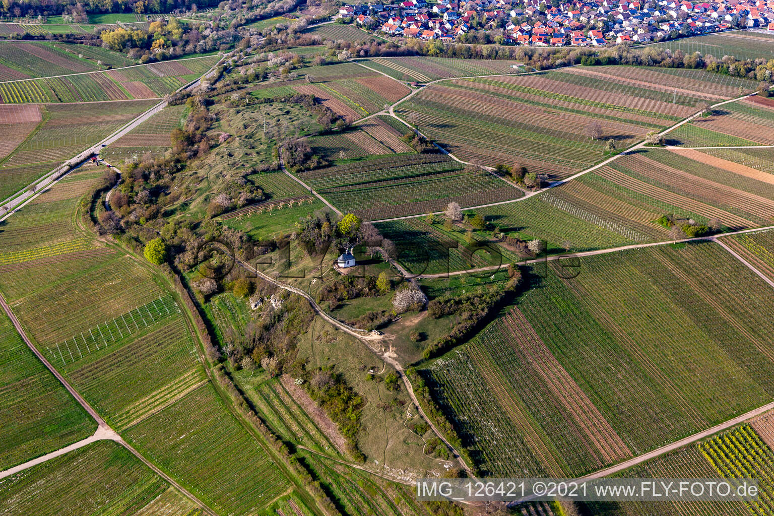 Vue aérienne de Petite chapelle de Kalmit à Ilbesheim bei Landau in der Pfalz dans le département Rhénanie-Palatinat, Allemagne