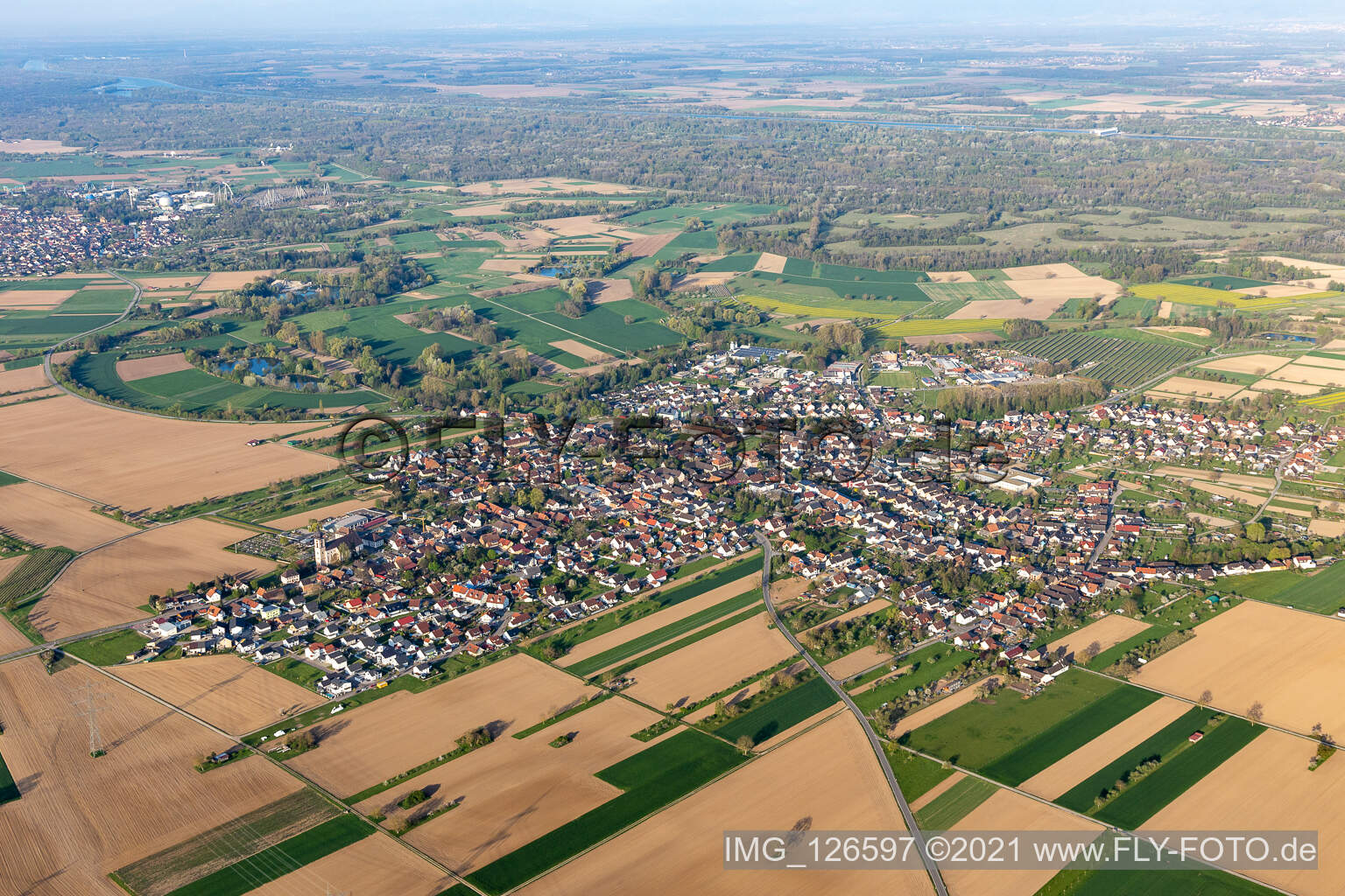 Vue aérienne de Vue du centre-ville de Kappel dans le quartier de Kappel Grafenhausen à Kappel-Grafenhausen dans le département Bade-Wurtemberg, Allemagne