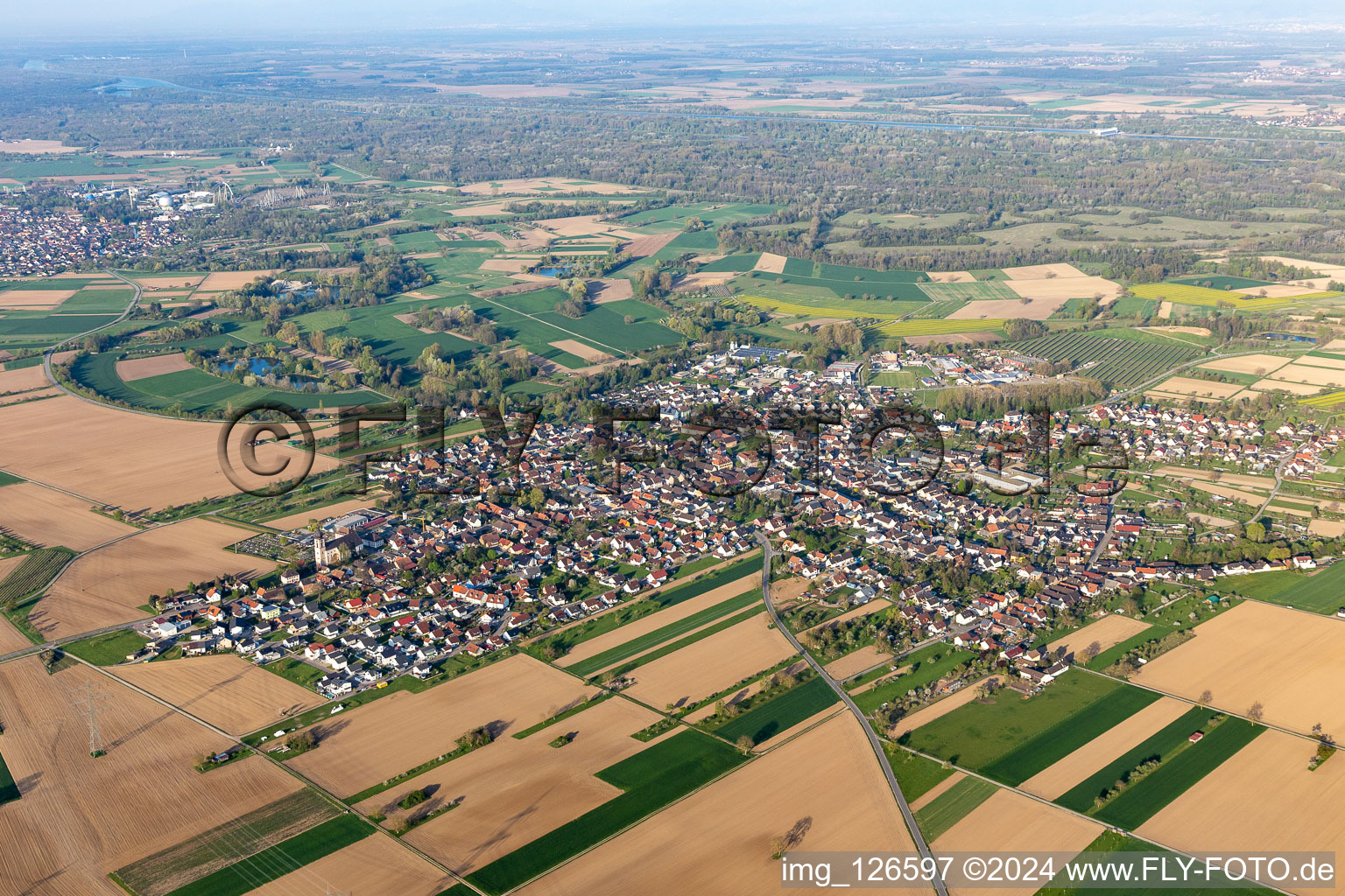 Vue aérienne de Vue du centre-ville de Kappel dans le quartier de Kappel Grafenhausen à le quartier Kappel am Rhein in Kappel-Grafenhausen dans le département Bade-Wurtemberg, Allemagne