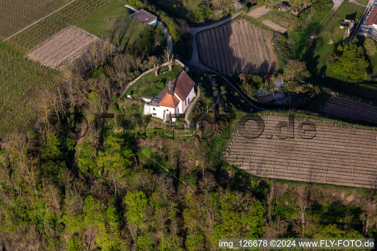 Vue aérienne de Chapelle Chapelle Saint Michel à Riegel am Kaiserstuhl dans le département Bade-Wurtemberg, Allemagne