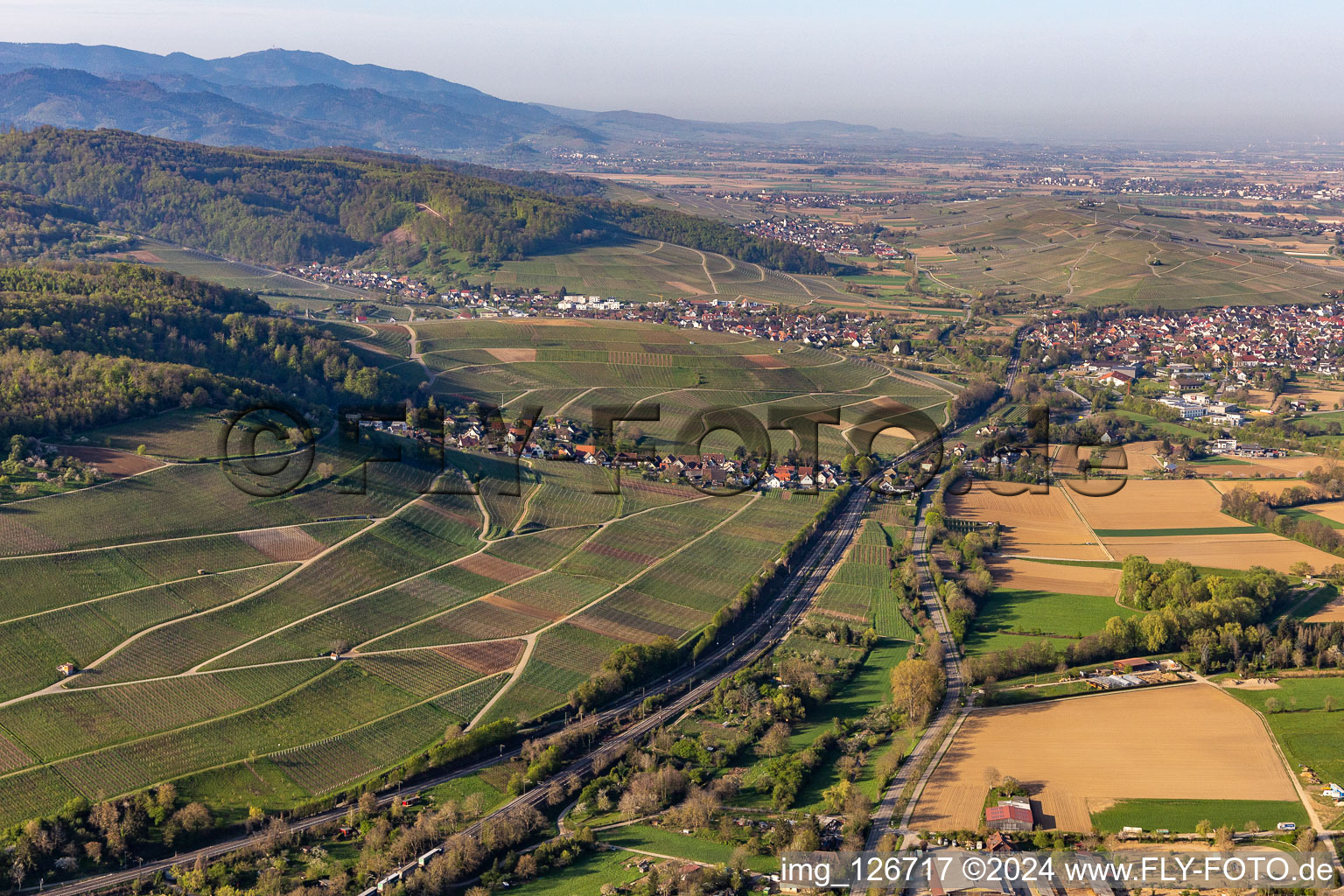 Vue aérienne de Bâle Landstr à le quartier Wolfenweiler in Schallstadt dans le département Bade-Wurtemberg, Allemagne