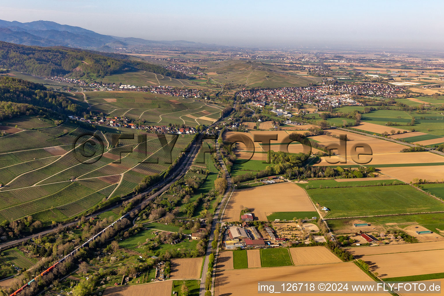 Vue aérienne de Bâle Landstr à le quartier Wolfenweiler in Schallstadt dans le département Bade-Wurtemberg, Allemagne