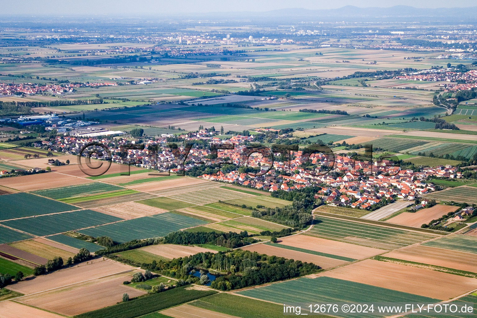 Vue aérienne de Vue des rues et des maisons des quartiers résidentiels à le quartier Dannstadt in Dannstadt-Schauernheim dans le département Rhénanie-Palatinat, Allemagne