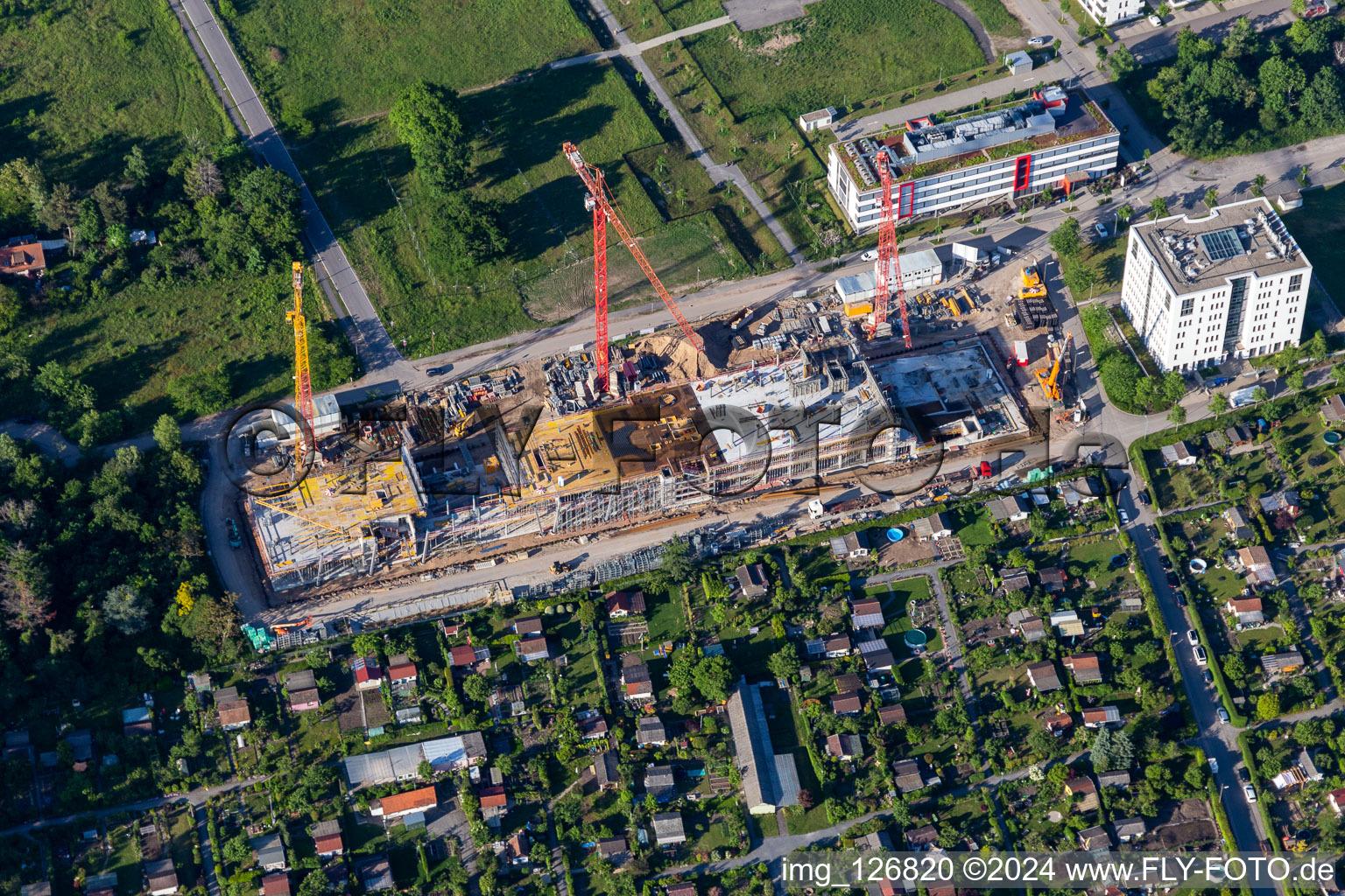 Vue aérienne de Chantier pour la construction d'un nouvel immeuble de bureaux pour Vector Informatik GmbH sur Emmy-Noether-Straße dans le parc technologique Karlsruhe à le quartier Rintheim in Karlsruhe dans le département Bade-Wurtemberg, Allemagne