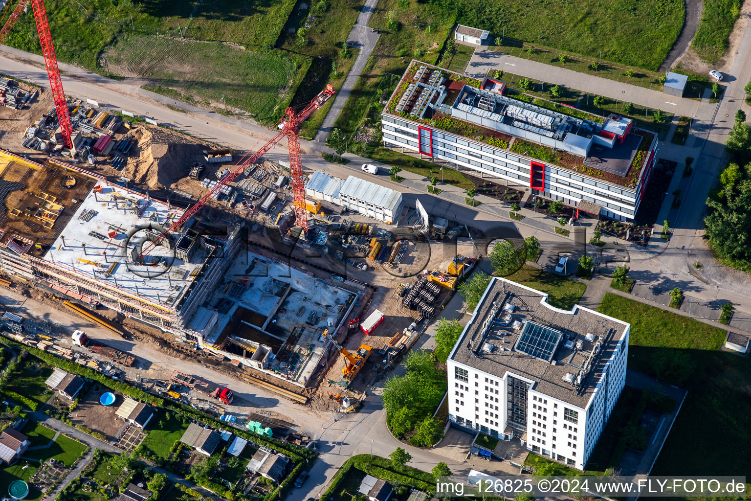 Photographie aérienne de Parc technologique, chantier de construction Emmy-Noether-Straße à le quartier Rintheim in Karlsruhe dans le département Bade-Wurtemberg, Allemagne