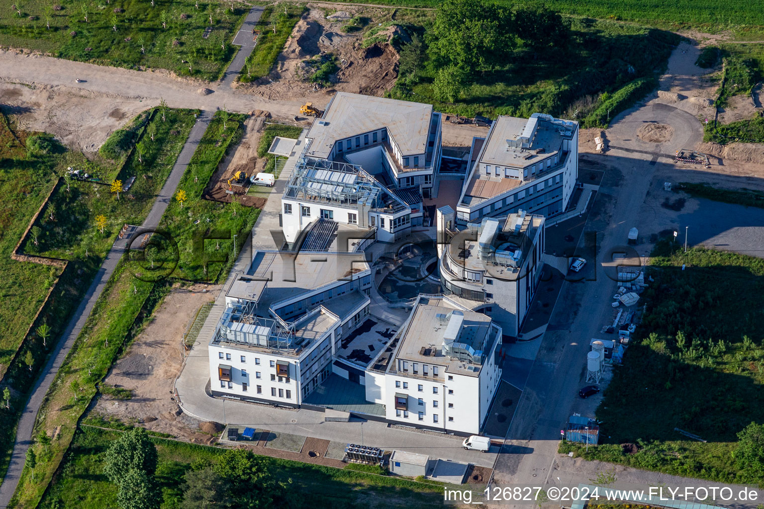 Vue aérienne de Parc technologique, Campus technologique LTC Linder à le quartier Rintheim in Karlsruhe dans le département Bade-Wurtemberg, Allemagne