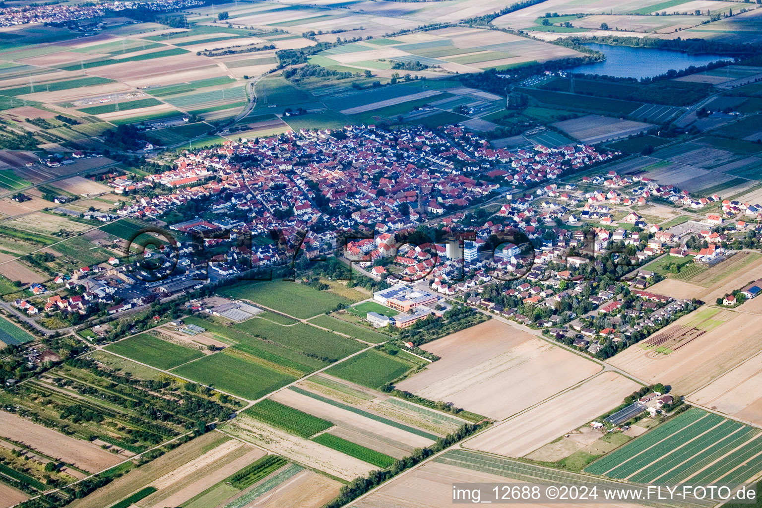 Photographie aérienne de Vue des rues et des maisons des quartiers résidentiels à Lambsheim dans le département Rhénanie-Palatinat, Allemagne