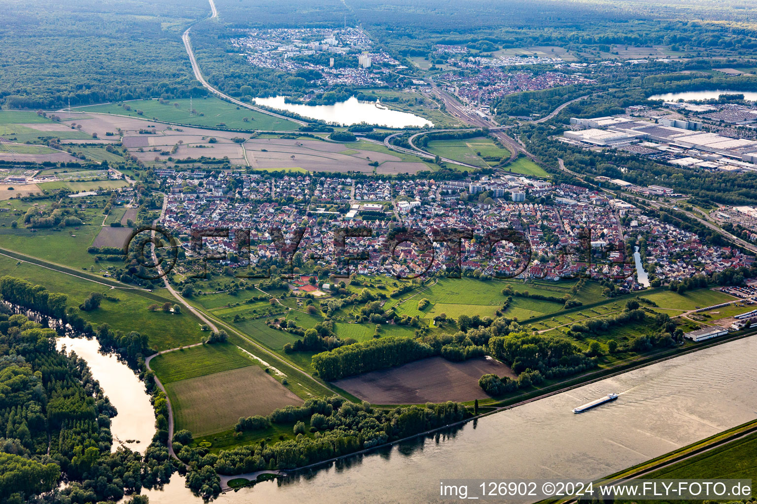 Vue oblique de Quartier Maximiliansau in Wörth am Rhein dans le département Rhénanie-Palatinat, Allemagne