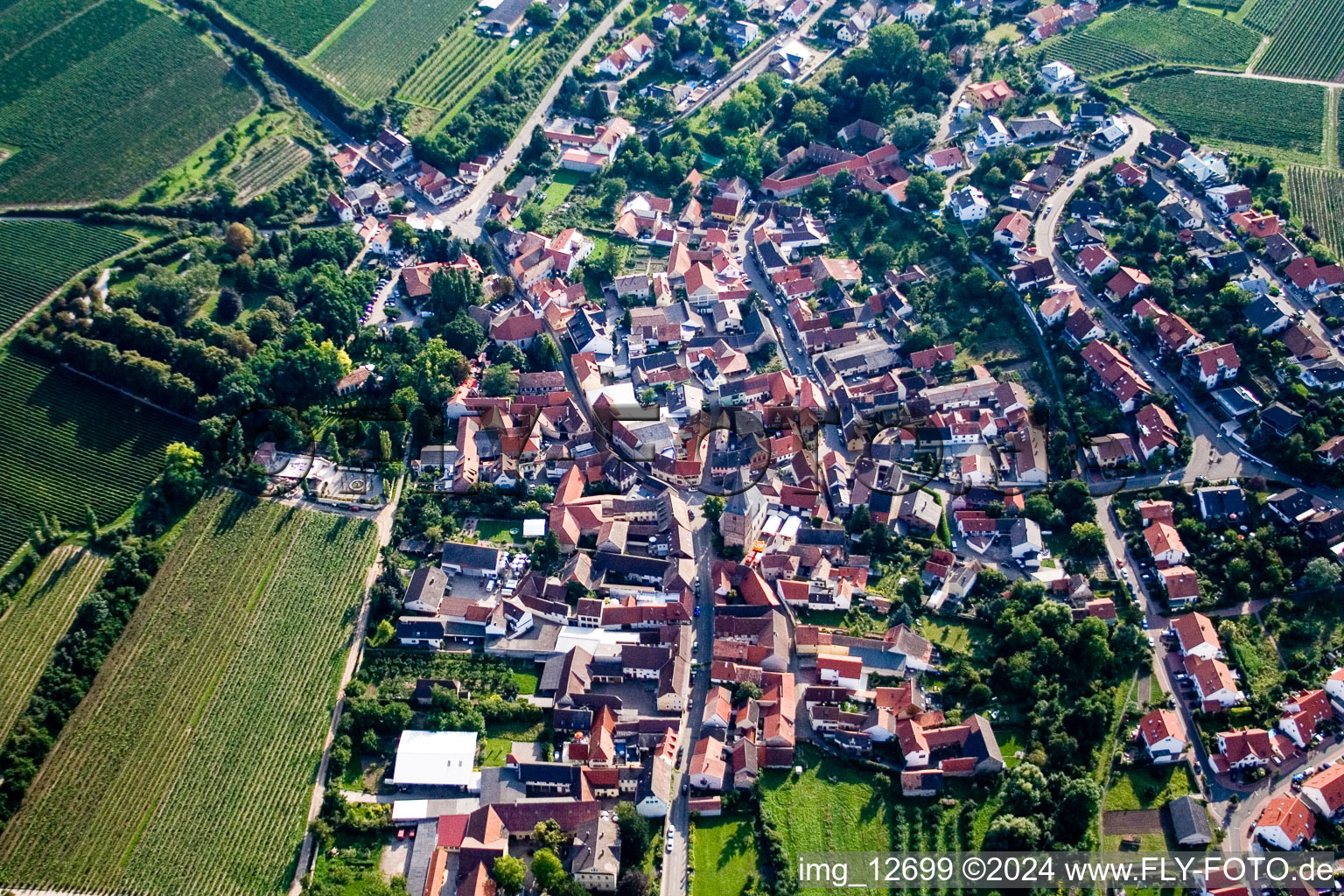 Vue aérienne de Champs agricoles et surfaces utilisables à Großkarlbach dans le département Rhénanie-Palatinat, Allemagne