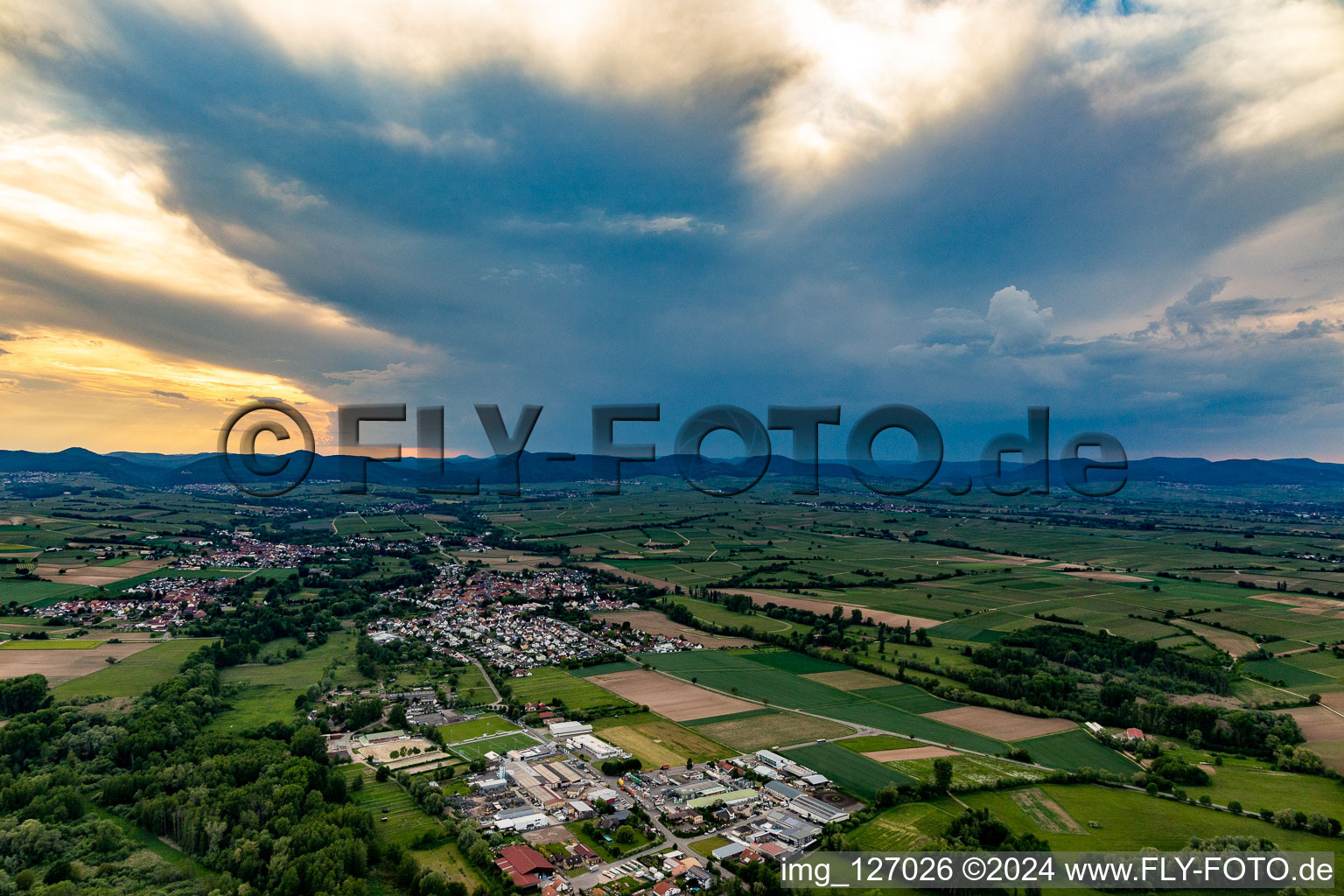 Photographie aérienne de Vue des rues et des maisons des quartiers résidentiels à le quartier Billigheim in Billigheim-Ingenheim dans le département Rhénanie-Palatinat, Allemagne