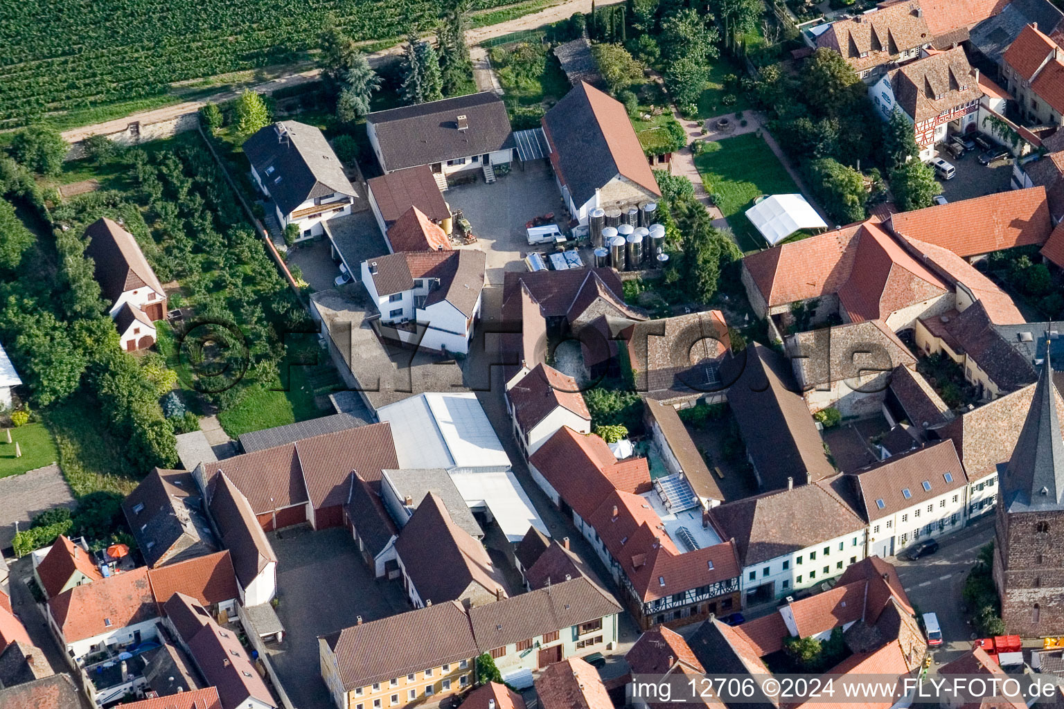 Vue d'oiseau de Großkarlbach dans le département Rhénanie-Palatinat, Allemagne