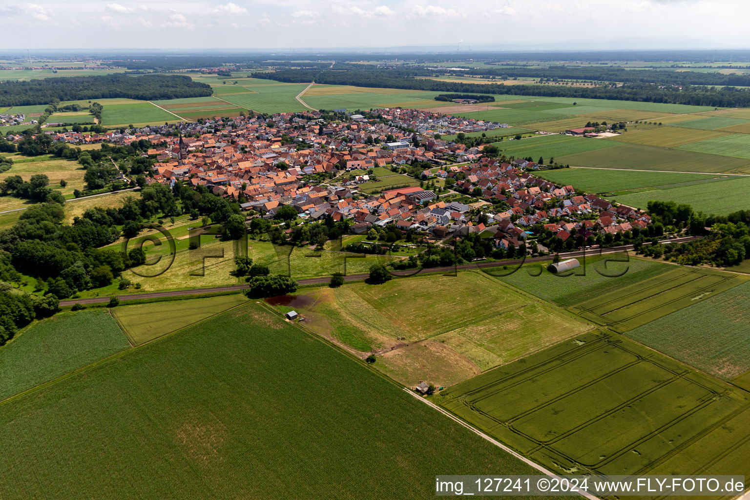 Steinweiler dans le département Rhénanie-Palatinat, Allemagne depuis l'avion