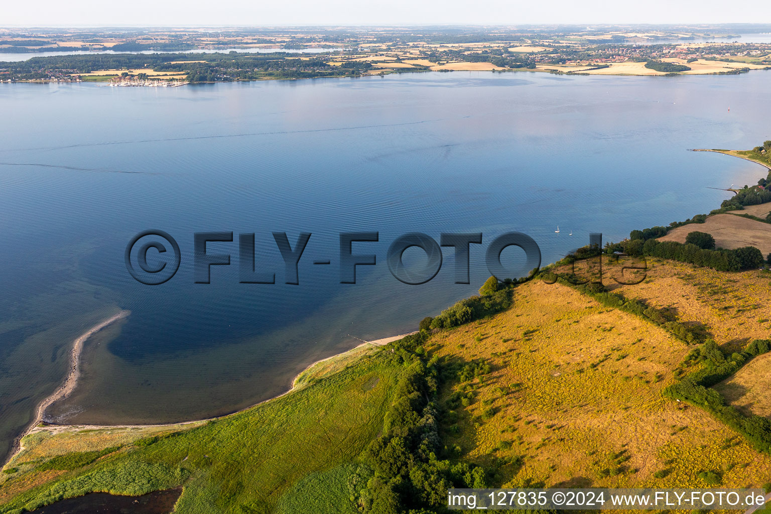 Vue aérienne de Sommet avec vue sur Rednbjerg (DK) à le quartier Holnis in Glücksburg dans le département Schleswig-Holstein, Allemagne