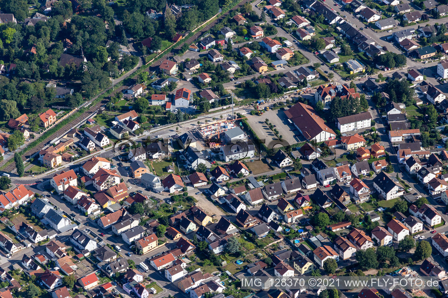 Vue aérienne de Penny, rue du livre à Jockgrim dans le département Rhénanie-Palatinat, Allemagne