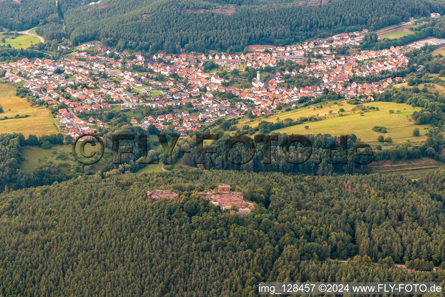 Vue aérienne de Château de Drachenfels à Busenberg dans le département Rhénanie-Palatinat, Allemagne