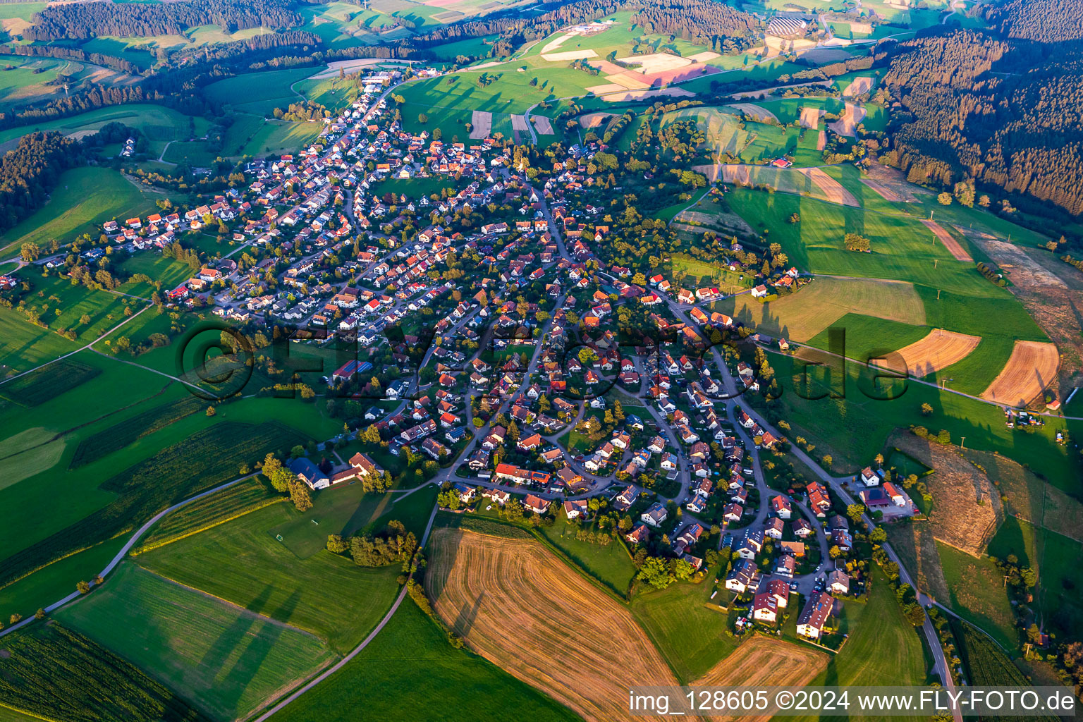 Vue aérienne de Vue de la commune en bordure des champs et zones agricoles en Dietersweiler à le quartier Dietersweiler in Freudenstadt dans le département Bade-Wurtemberg, Allemagne