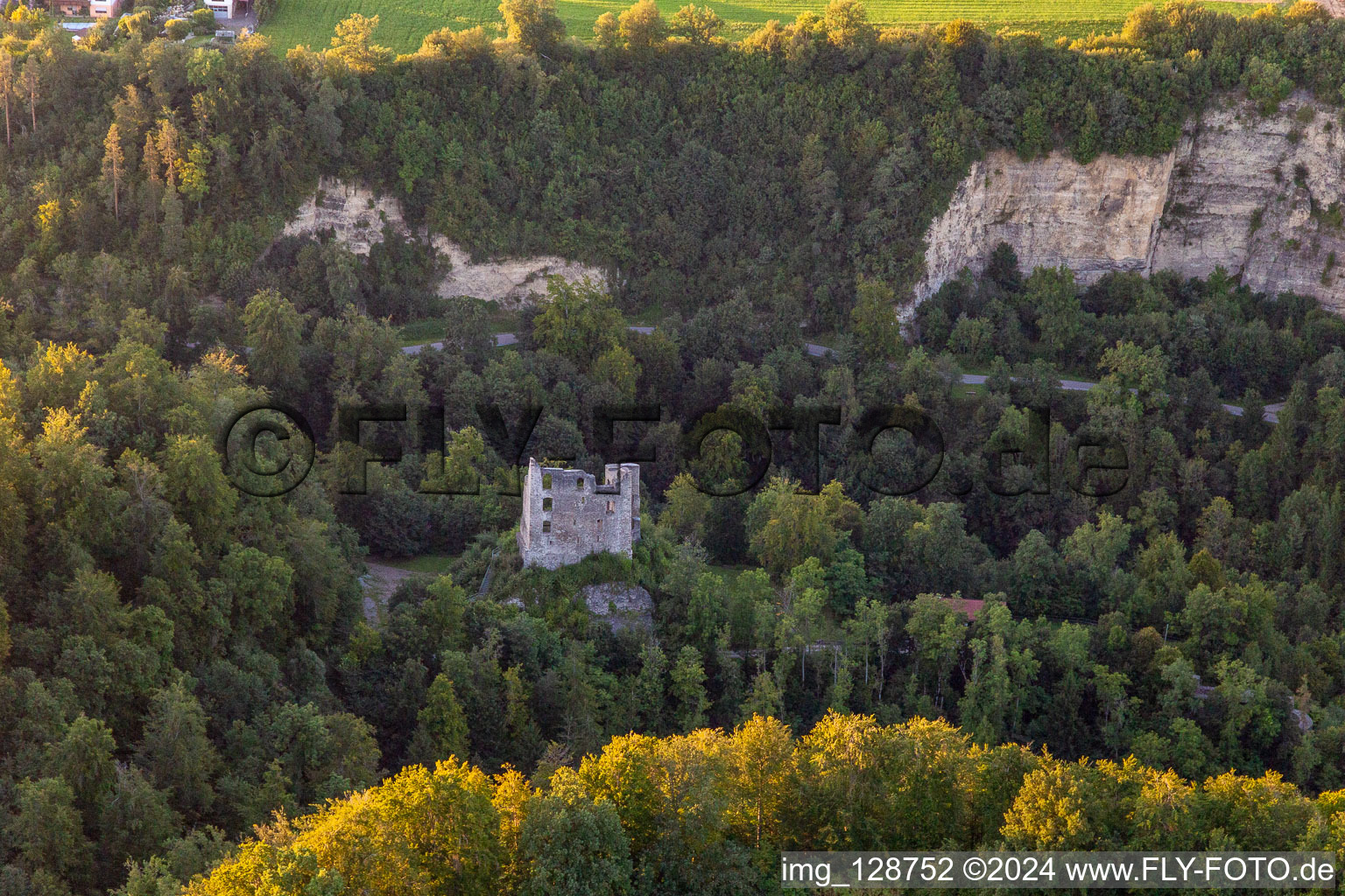 Vue aérienne de Ruines du château Herrenzimmern à le quartier Herrenzimmern in Bösingen dans le département Bade-Wurtemberg, Allemagne