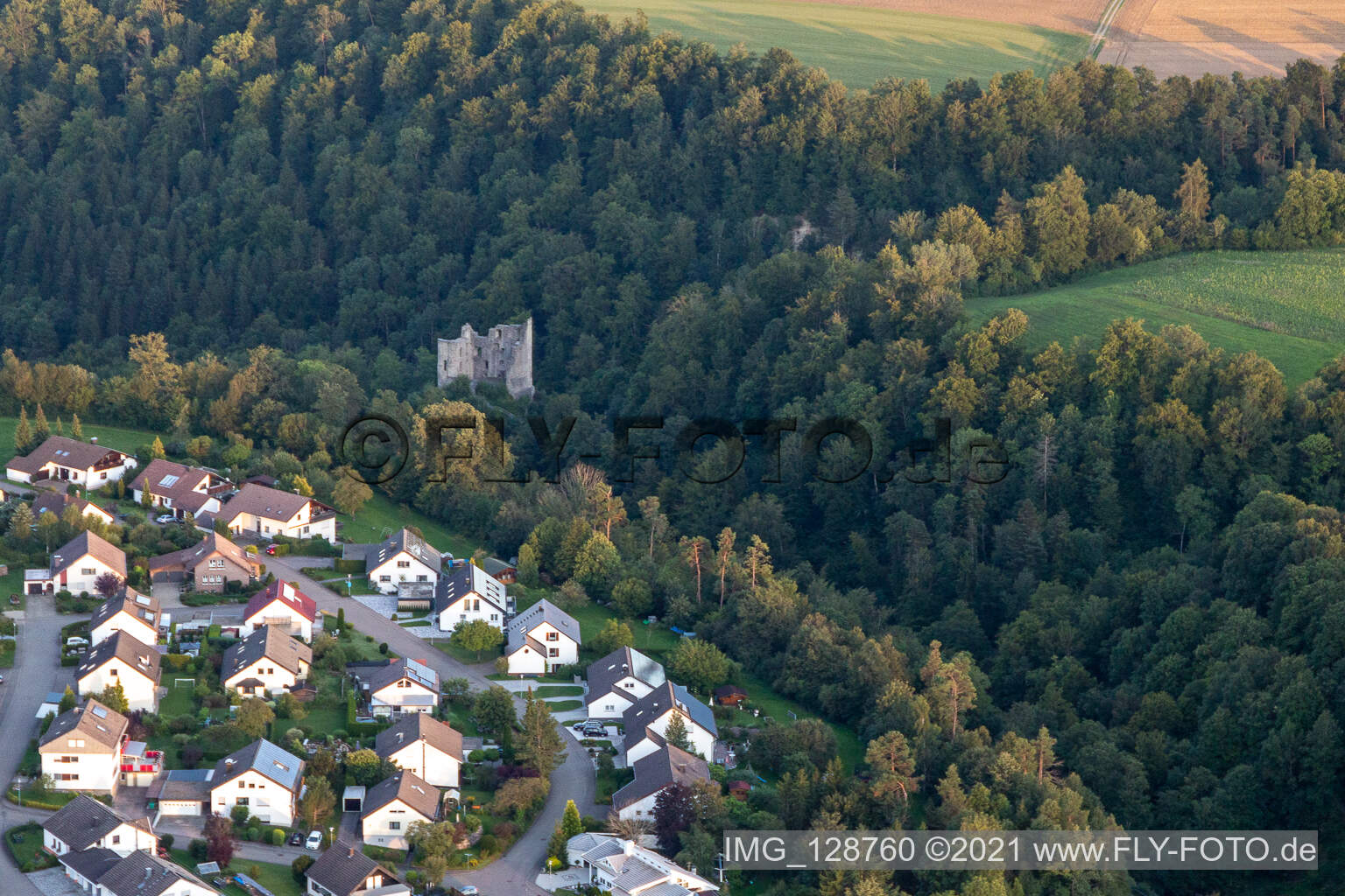 Vue aérienne de Ruines du château Herrenzimmern à Herrenzimmern dans le département Bade-Wurtemberg, Allemagne