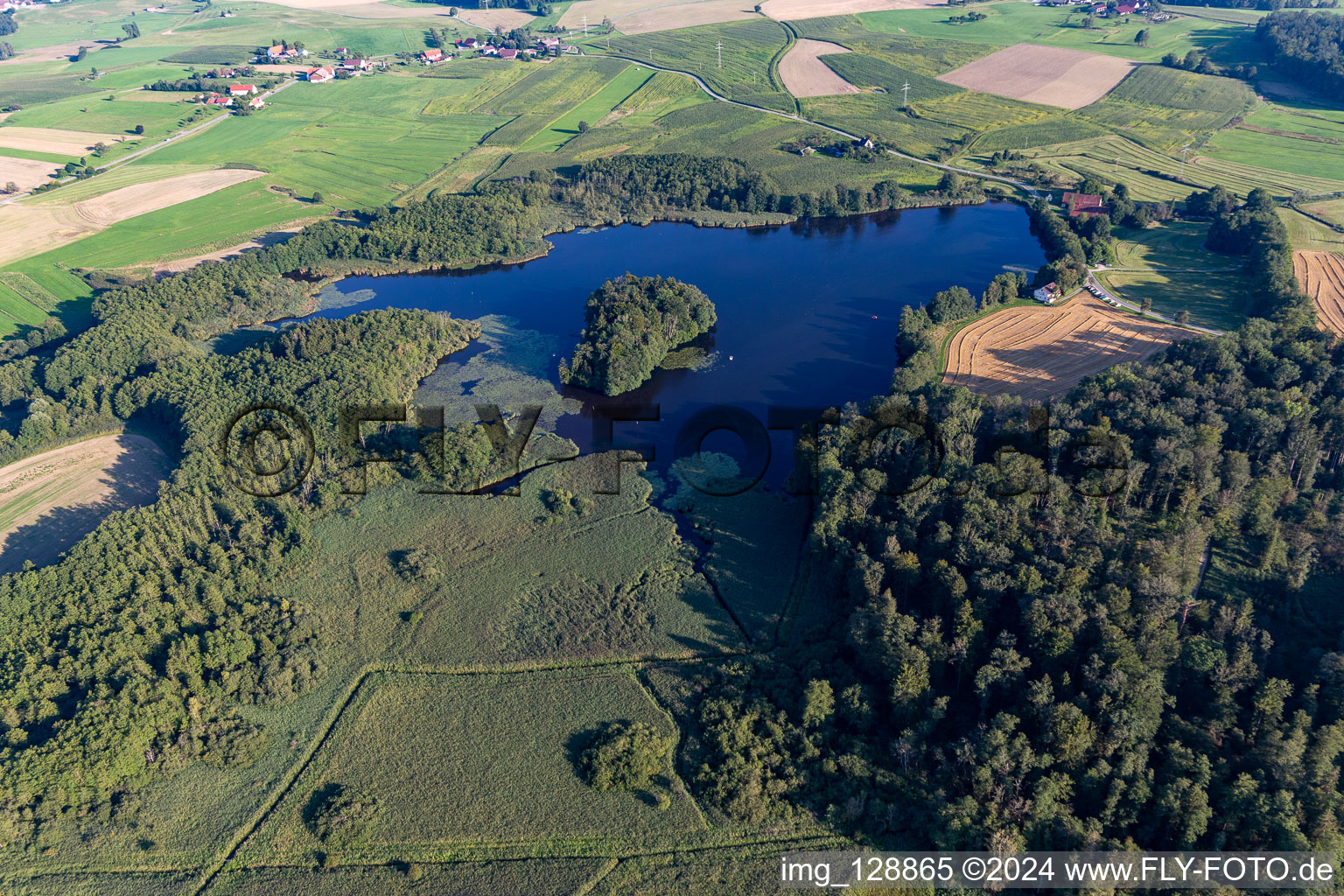 Vue aérienne de Étang de Schwaigfurt à le quartier Kürnbach in Bad Schussenried dans le département Bade-Wurtemberg, Allemagne