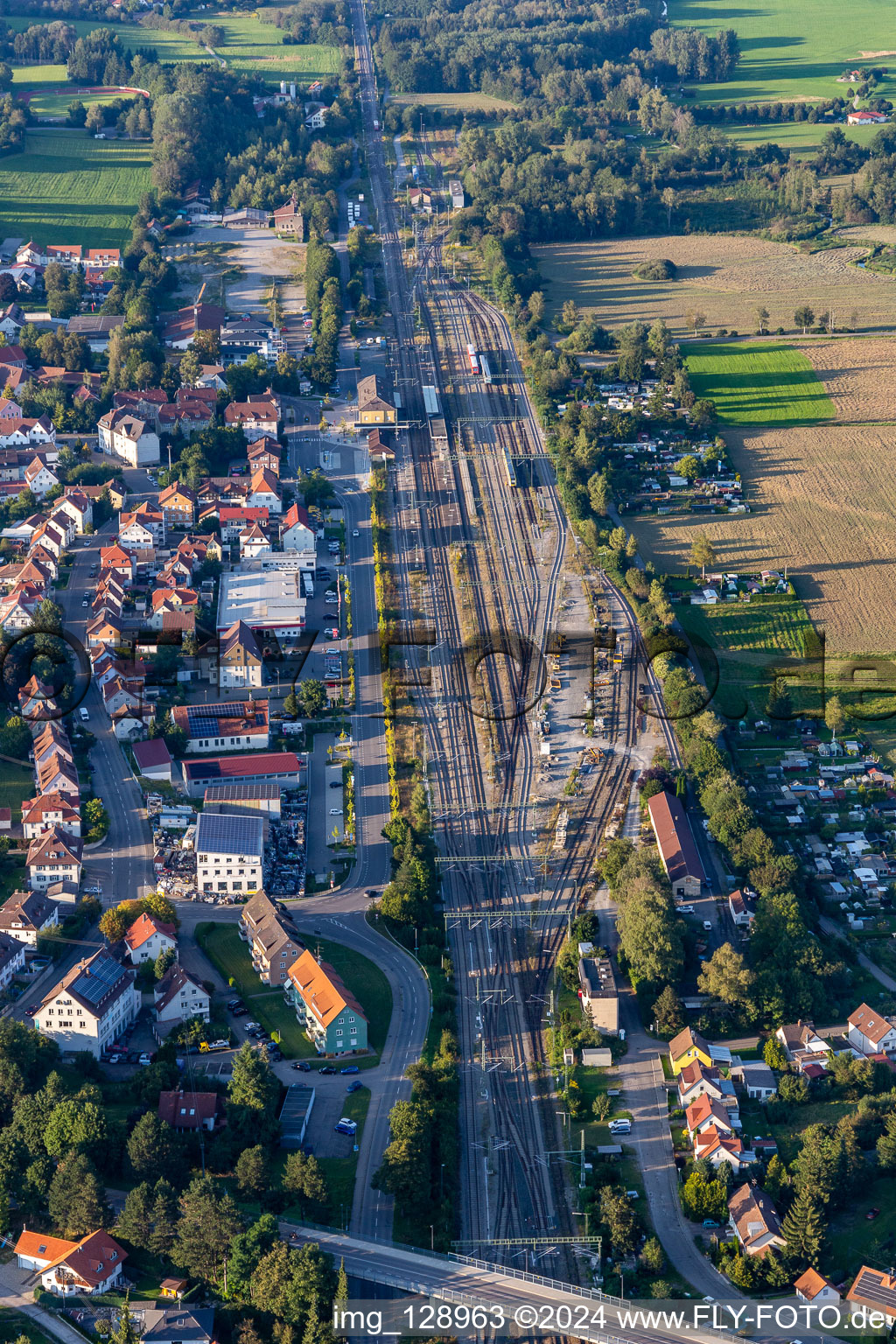 Vue aérienne de Gare à le quartier Steegen in Aulendorf dans le département Bade-Wurtemberg, Allemagne