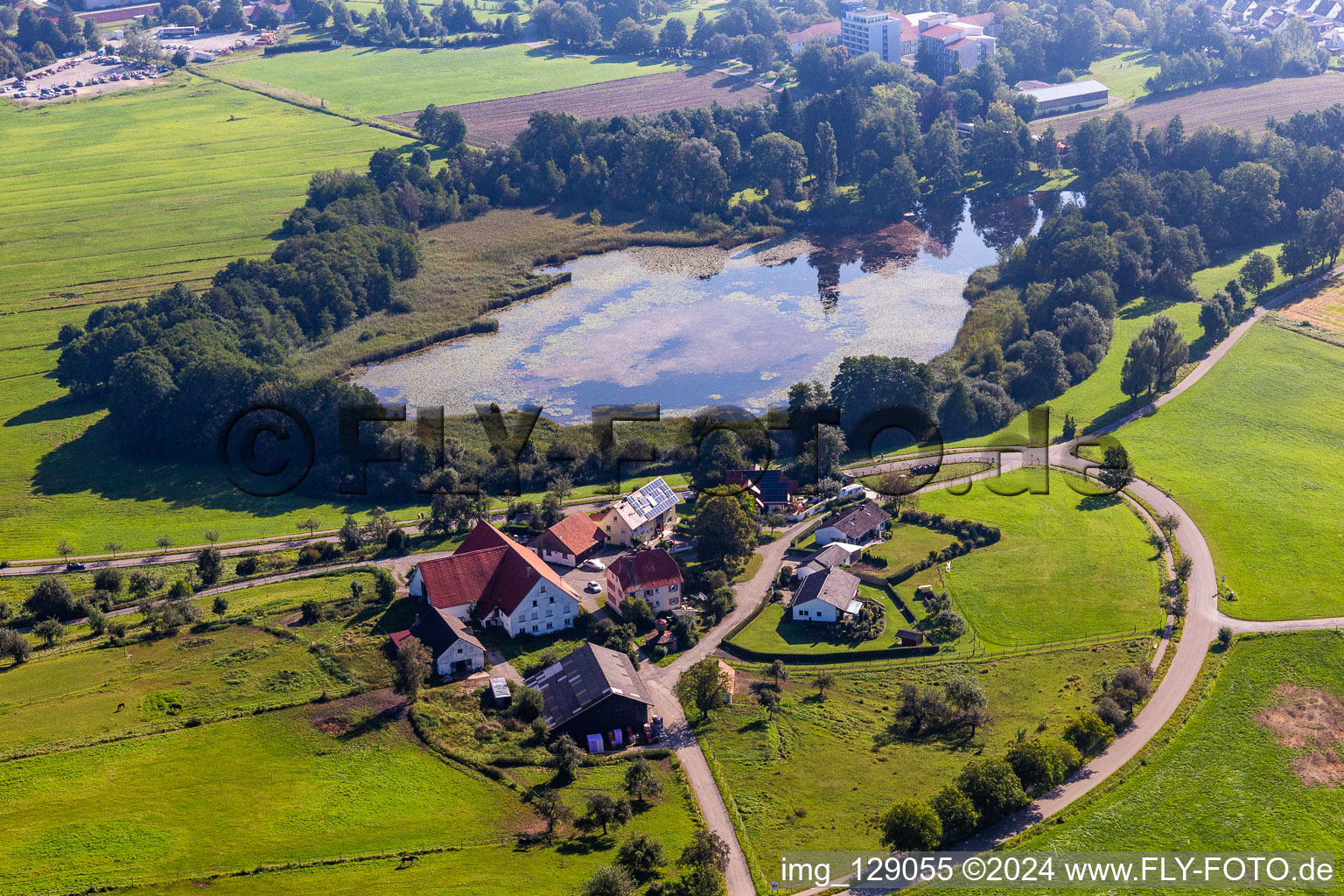 Vue aérienne de Lac de Zell à le quartier Zellerhof in Bad Schussenried dans le département Bade-Wurtemberg, Allemagne