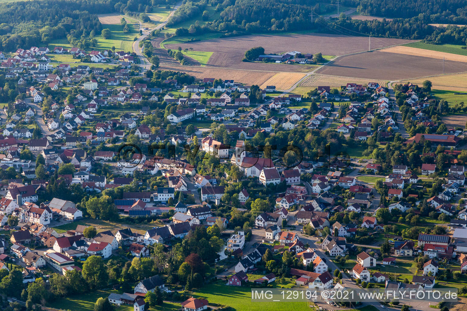 Vue aérienne de Église de l'Assomption à Bingen dans le département Bade-Wurtemberg, Allemagne