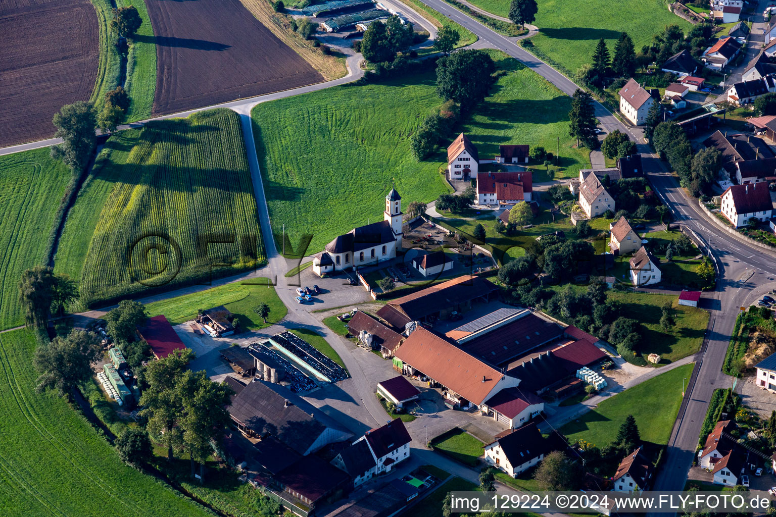 Vue aérienne de Saint-Nicolas, Prieuré du Saint-Esprit à Unlingen dans le département Bade-Wurtemberg, Allemagne