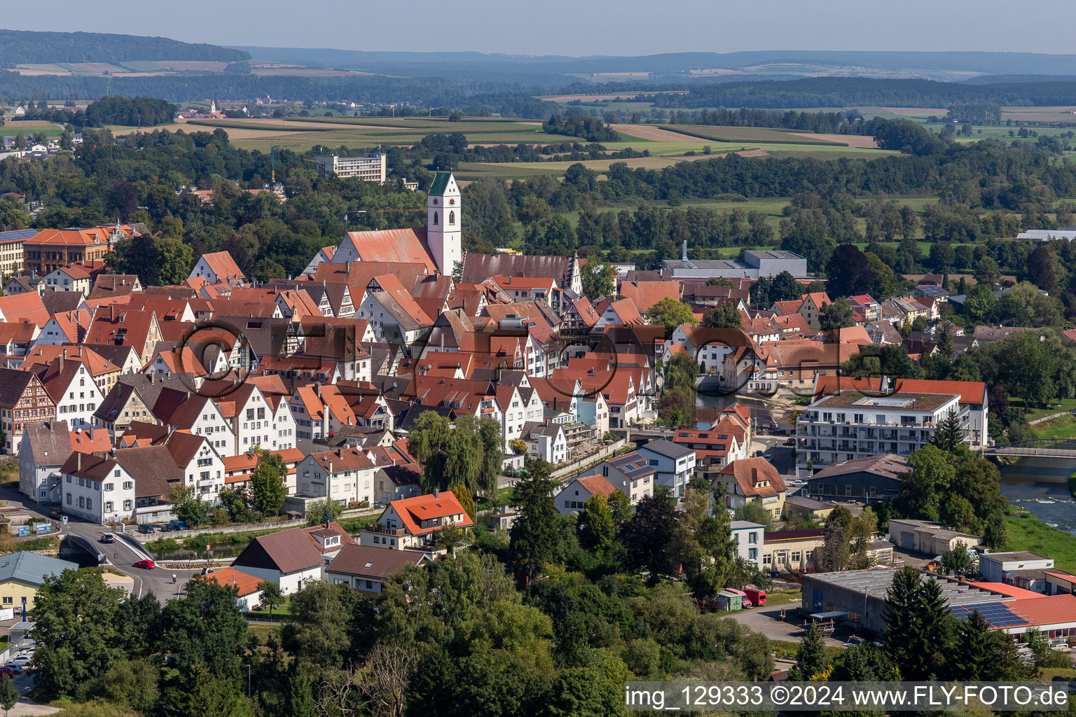 Vue oblique de Vieille ville et centre-ville à Riedlingen dans le département Bade-Wurtemberg, Allemagne